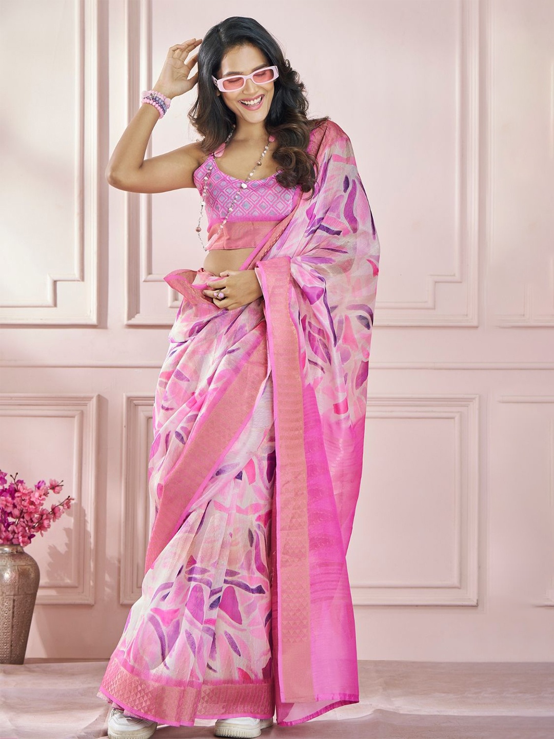 

DEVATITHI Satin Saree, Pink