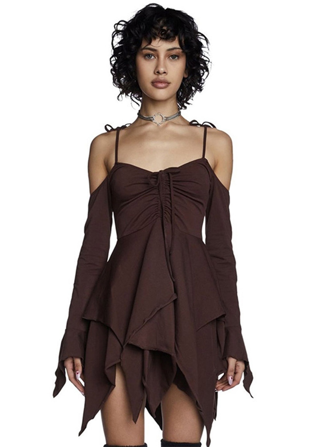 

LULU & SKY Cold-Shoulder Fit & Flare Mini Dress, Brown
