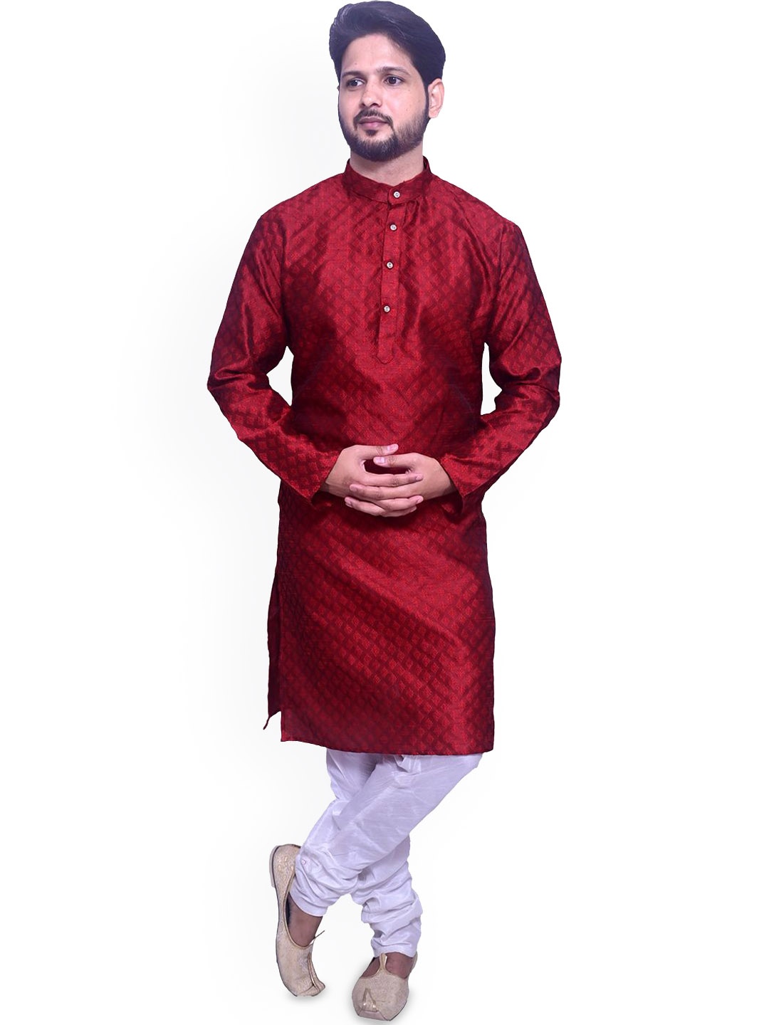 

Om Shubh Mangalam Men Ethnic Motifs Woven Design Regular Straight Kurta with Churidar, Maroon