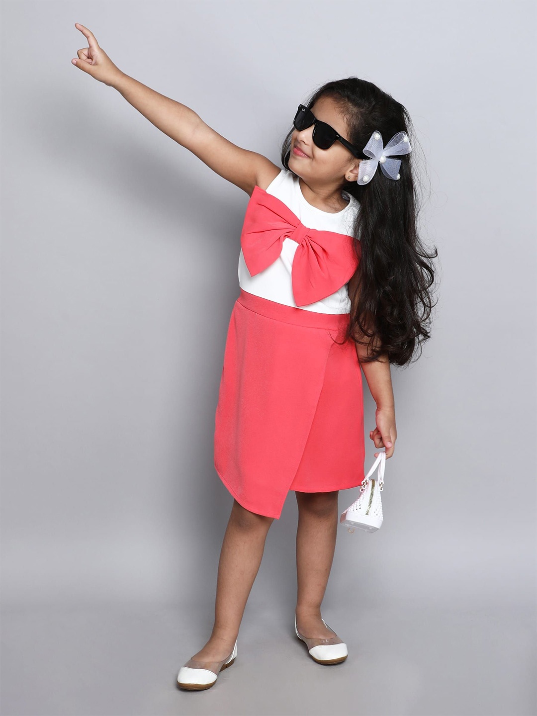 

taffykids Girls Colourblocked Bow Detailed A-Line Dress, White