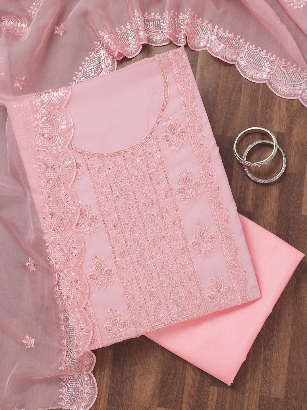 

Koskii Embroidered Crepe Unstitched Dress Material, Pink