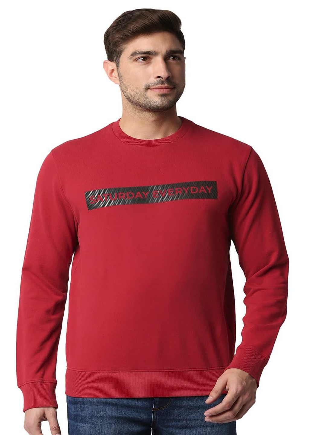 

Basics Men Printed Pullover, Red