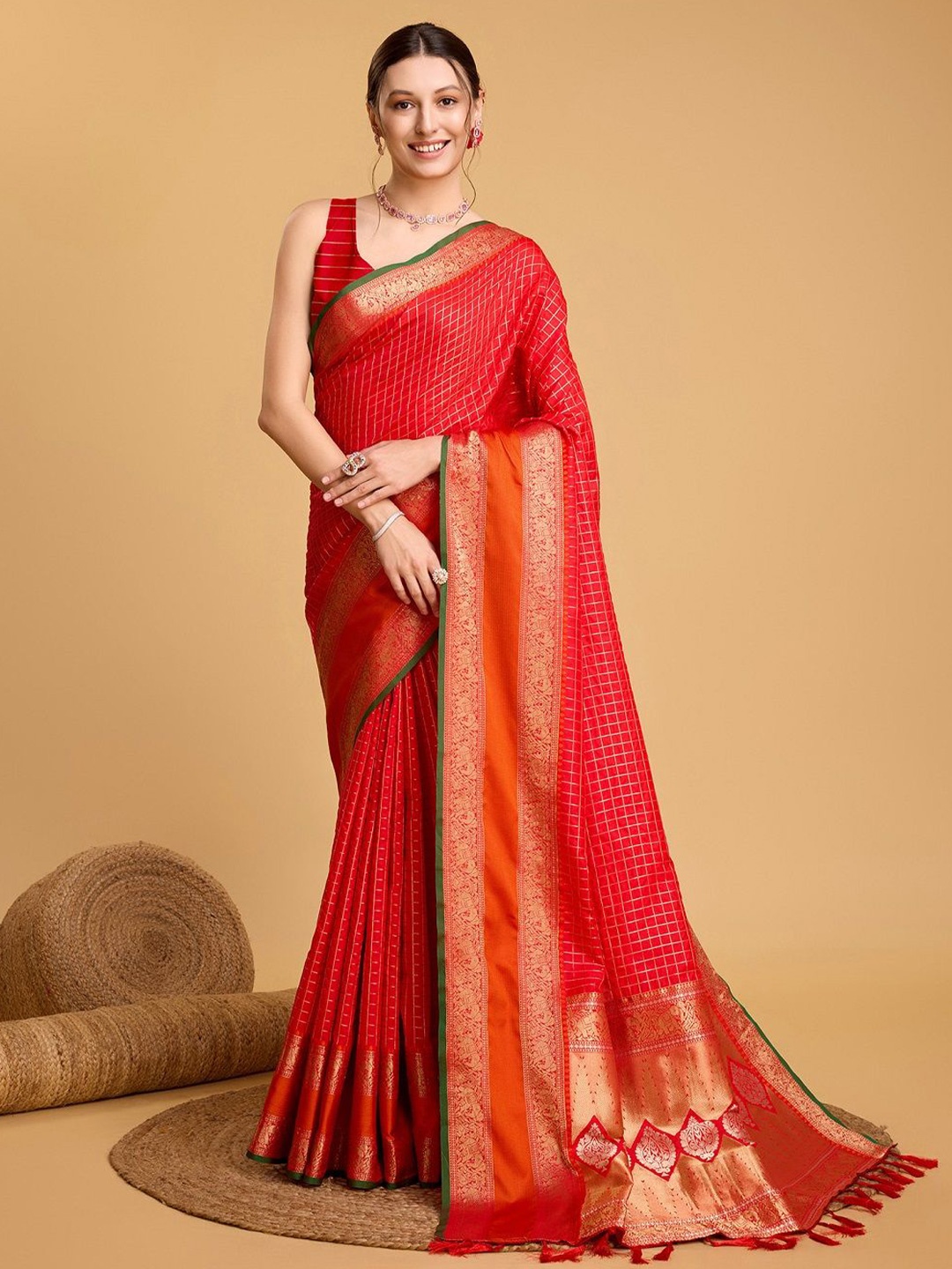 

SHOBHA SAREES Woven Design Zari Pure Silk Banarasi Saree, Red