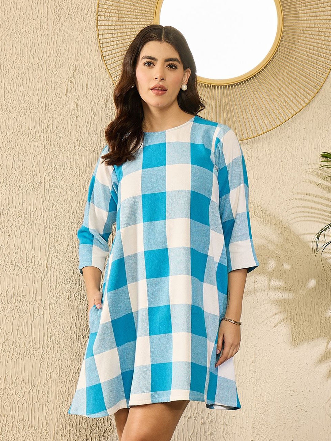 

InWeave Checked Acrylic A-Line Midi Dress, Blue