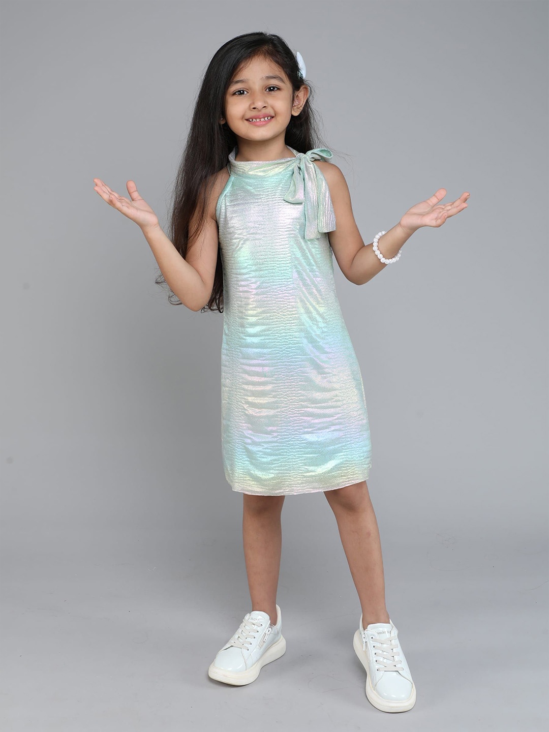 

taffykids Print Halter Neck A-Line Dress, Green