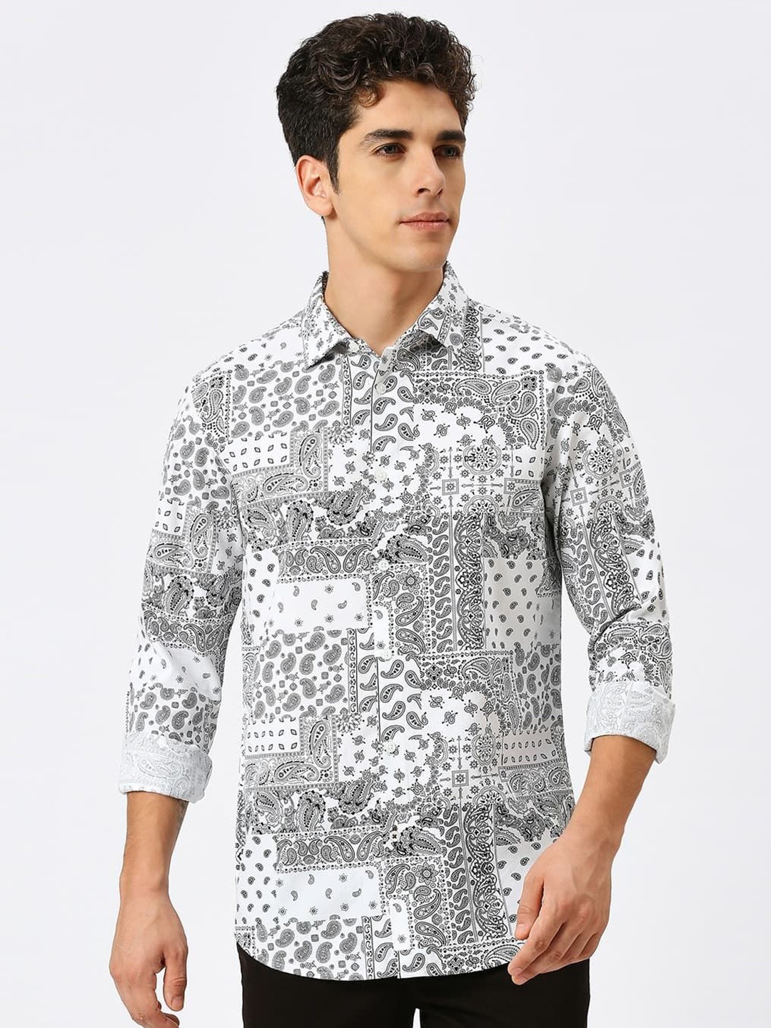 

Basics Men Floral Printed Opaque Casual Shirt, White
