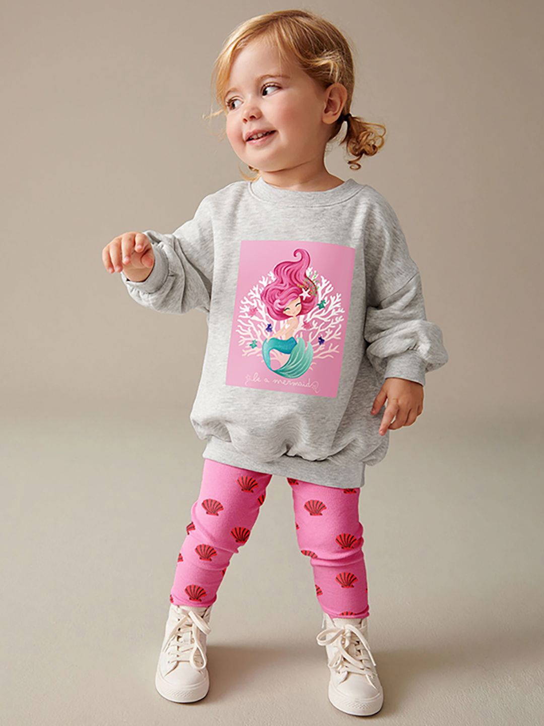 

JC SPARKLE Girls Printed Round Neck Pure Cotton Sweatshirt With Trousers, Grey