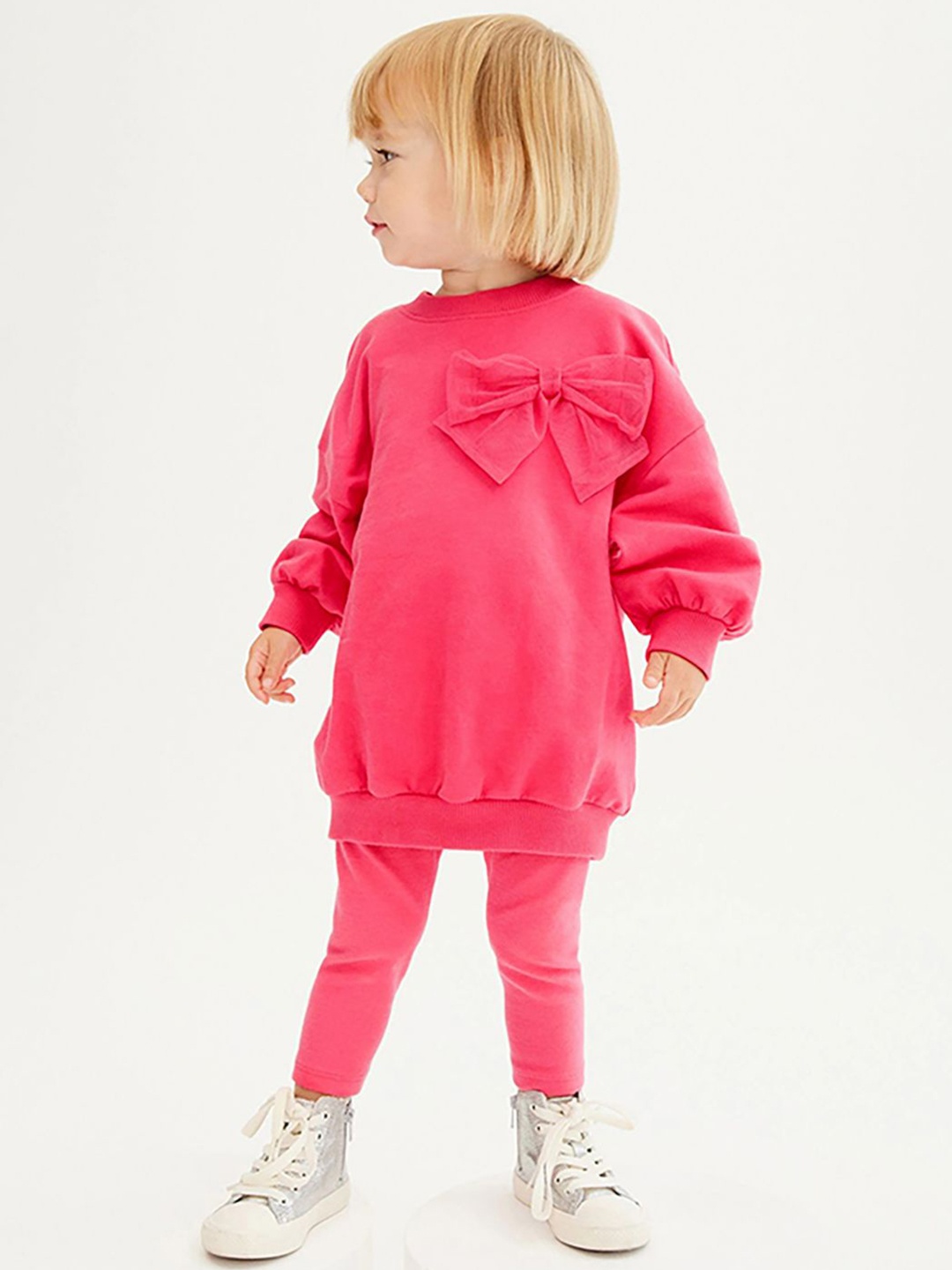

JC SPARKLE Girls Drop Shoulders Pure Cotton Sweatshirt With Leggings, Pink