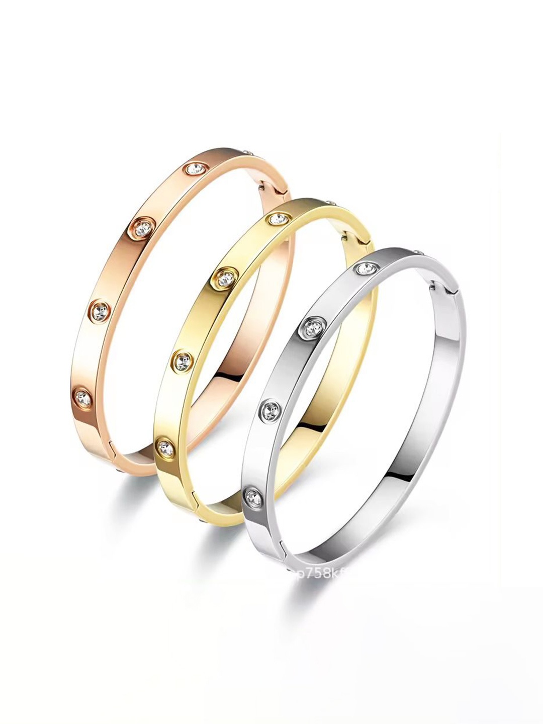 

MEENAZ Set Of 3 Gold-Plated Stainless Steel American Diamond Anti Tarnis Kada Bracelets