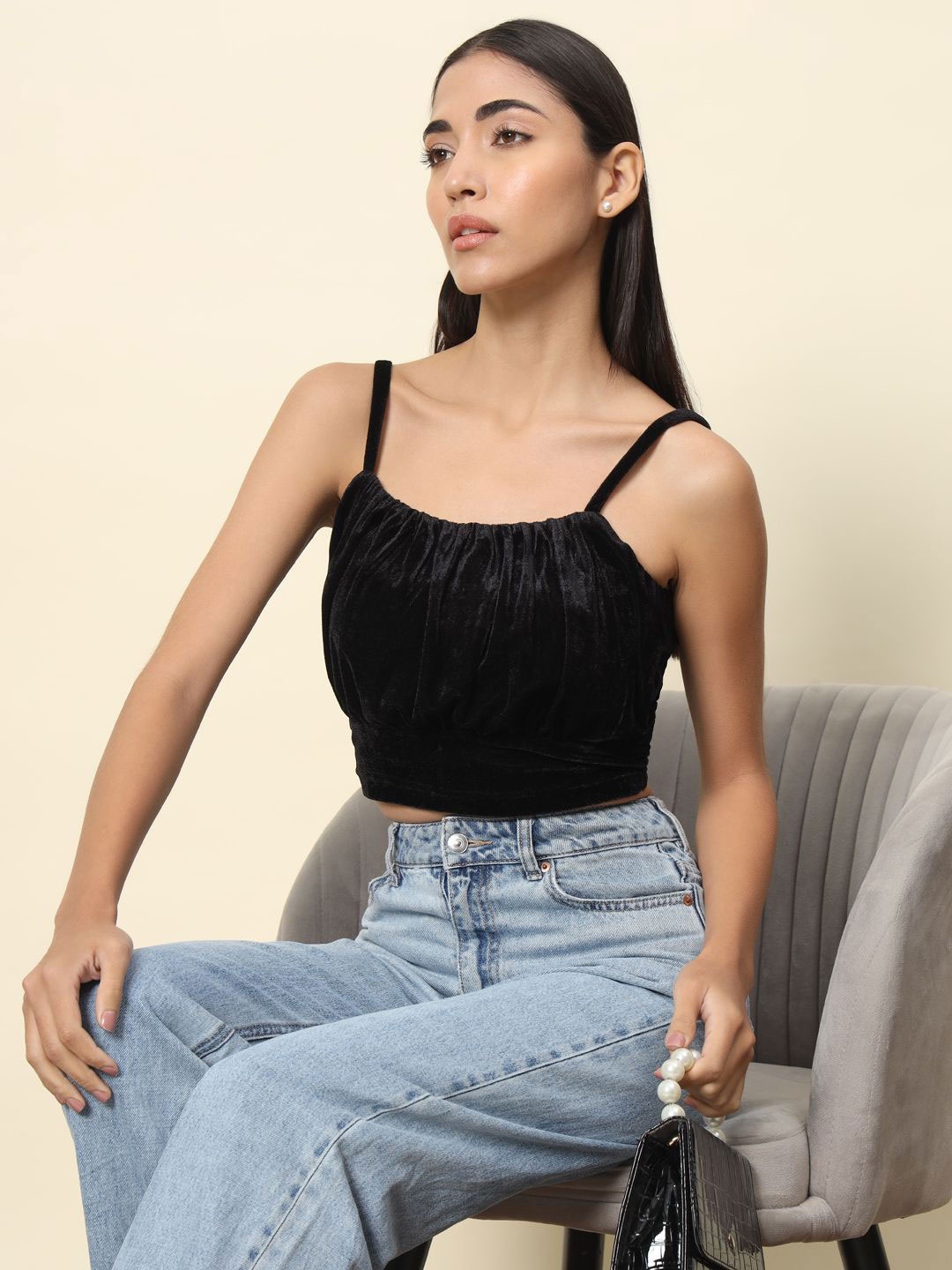 

BAESD Velvet Bralette Crop Top, Black