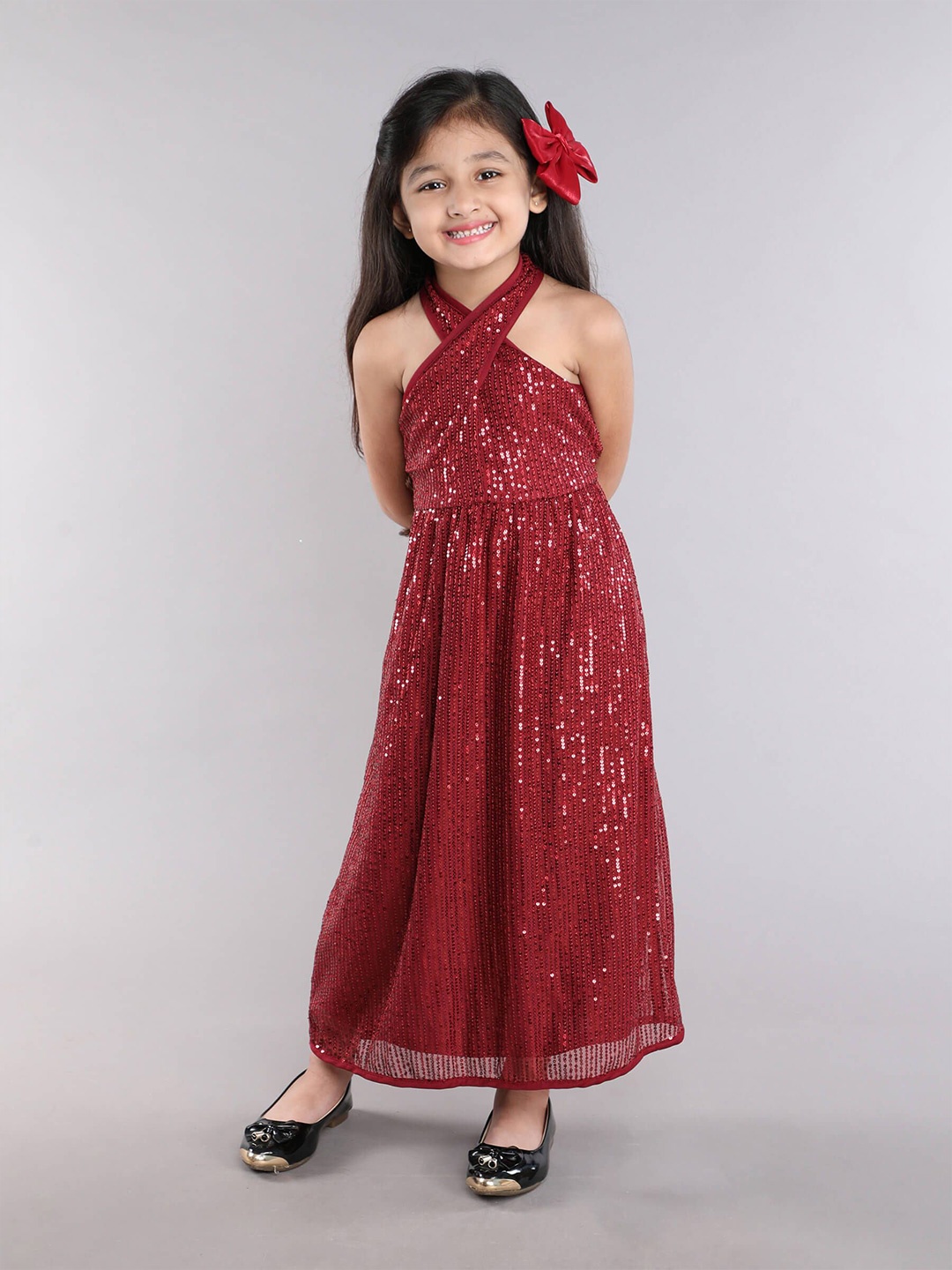 

taffykids Polka Dot Print Halter Neck Maxi Dress, Red