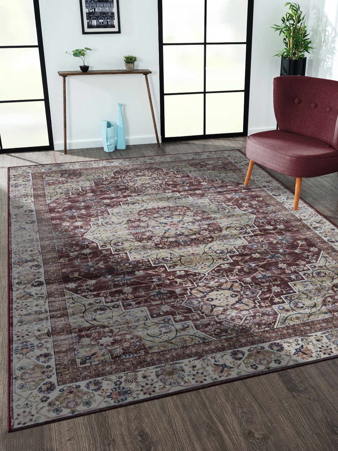 

OBSESSIONS Brown & Cream-Coloured Ethnic Motifs Anti-Skid Carpet
