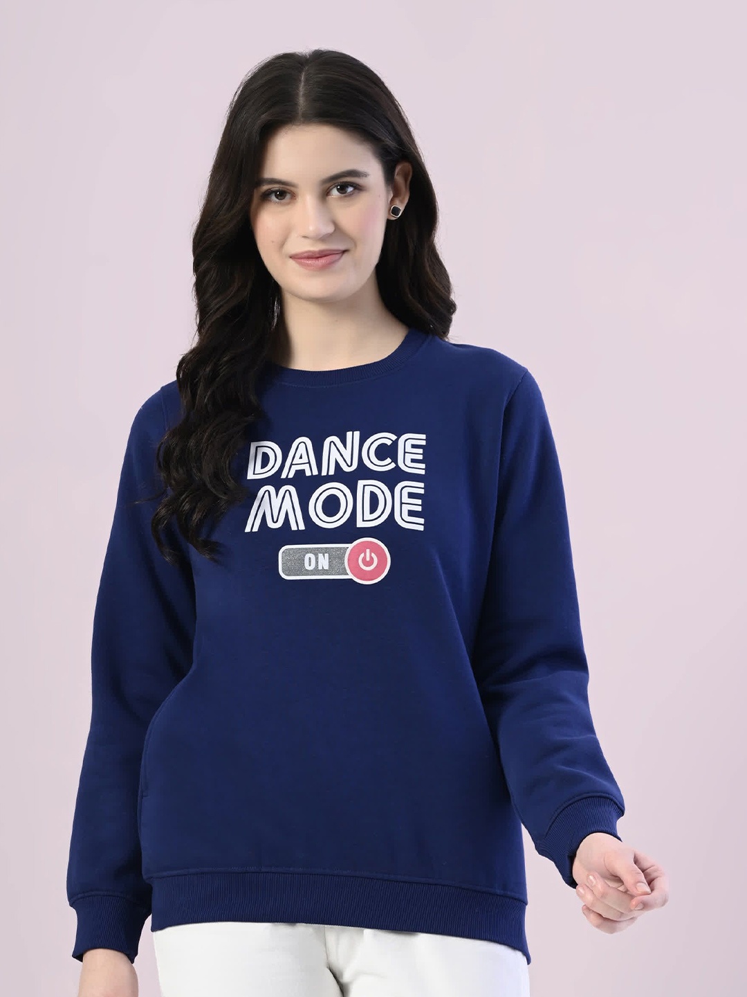 

STARFOX Typography Printed Round Neck Fleece Pullover Oversized Sweatshirt, Blue