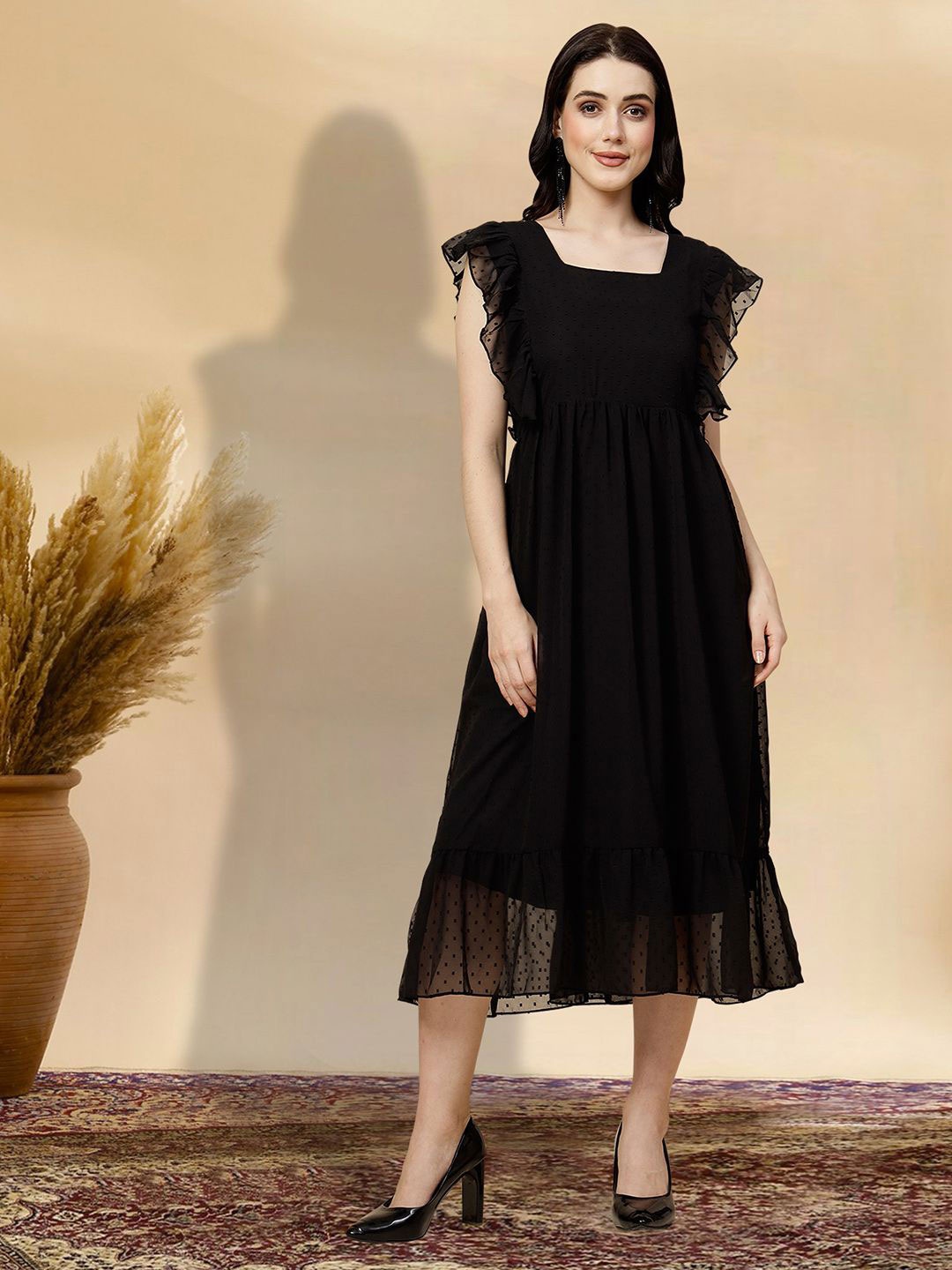 

BAESD Applique Fit & Flare Dress, Black