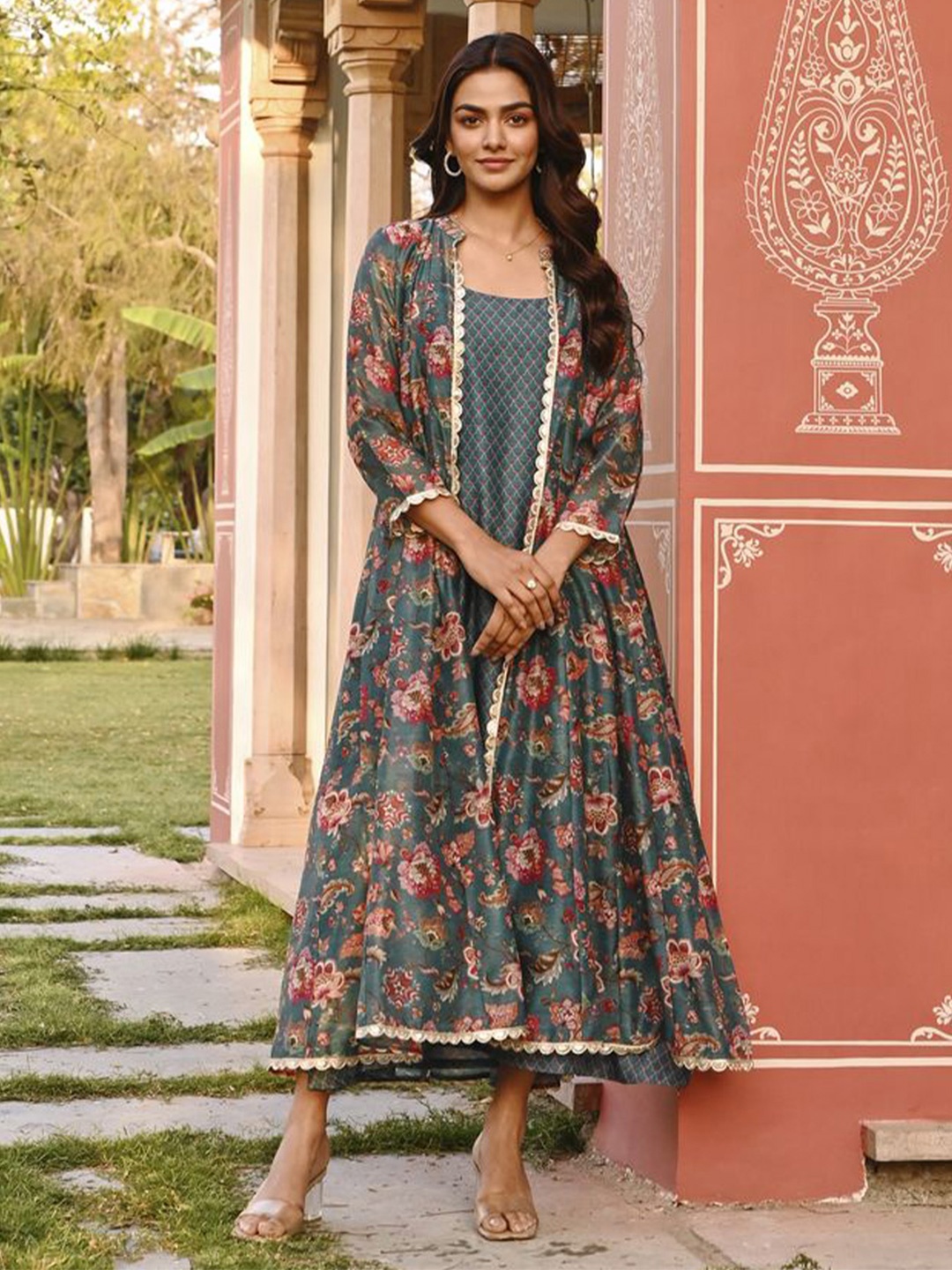 

KARAJ JAIPUR Geometric Printed Ethnic Dresses, Green