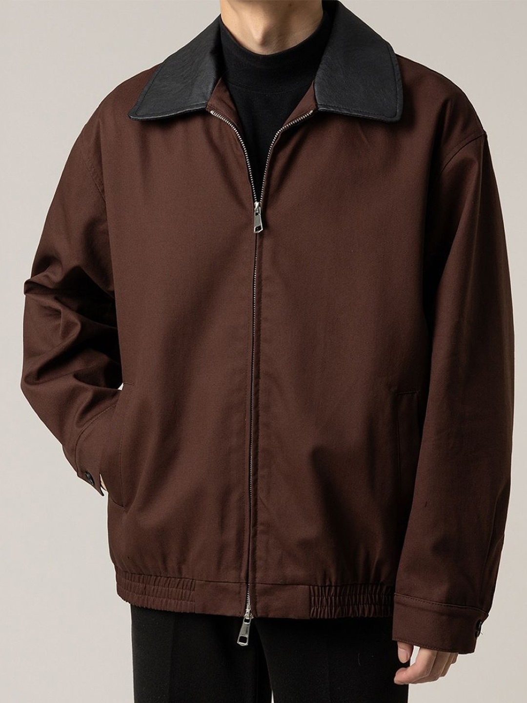 

HERE&NOW Men Spread Collar Solid Casual Bomber Jacket, Brown