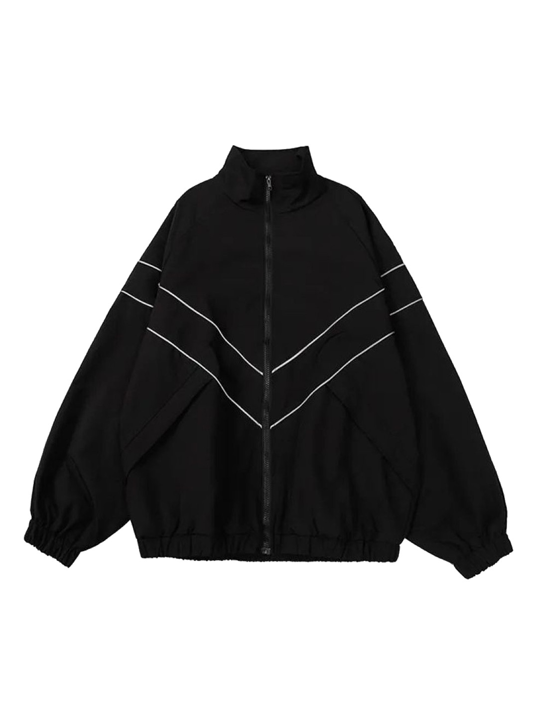 

HERE&NOW Men Mock Collar Striped Casual Bomber Jacket, Black