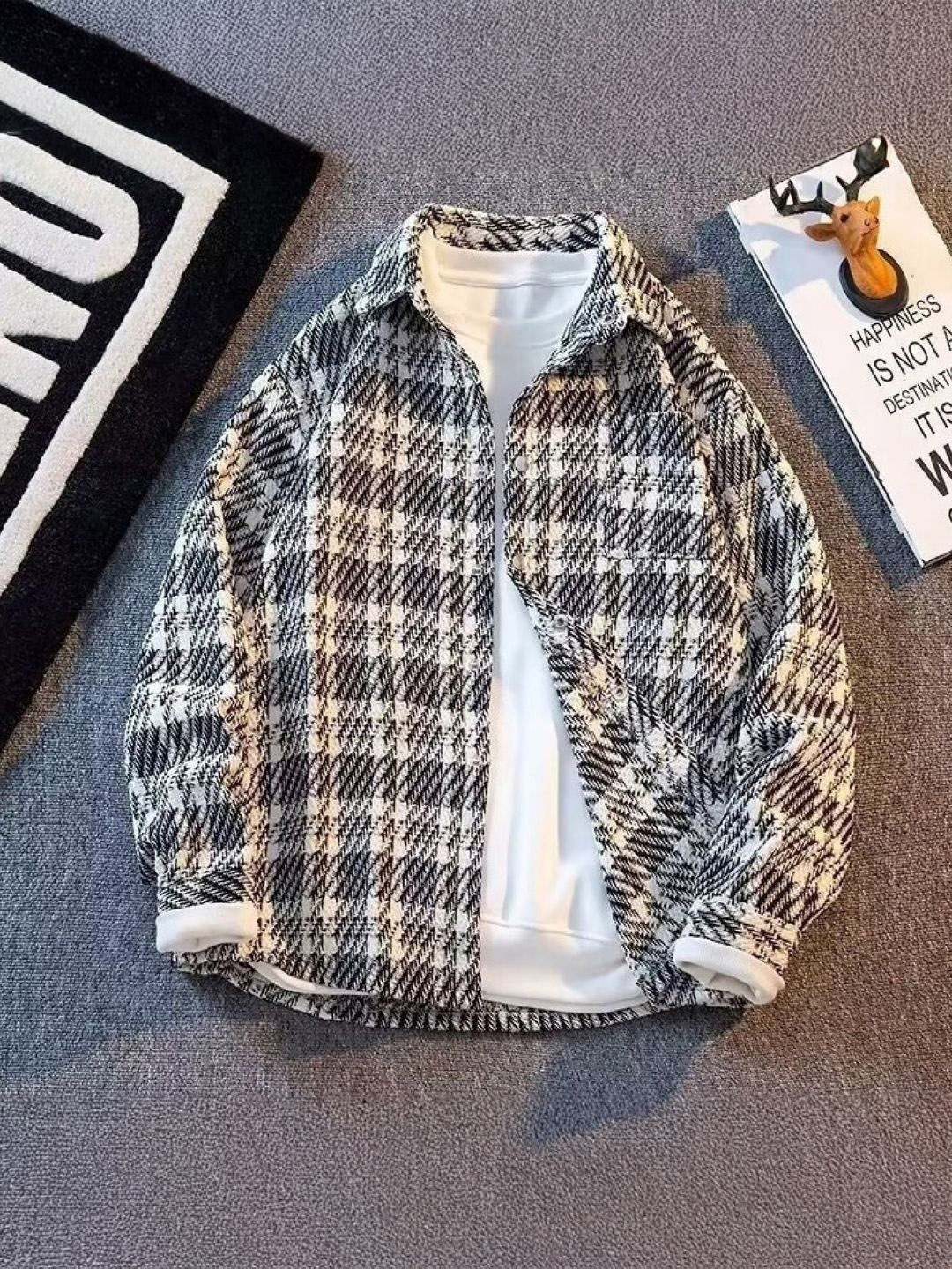

HERE&NOW Men Spread Collar Checked Casual Tailored Jacket, White