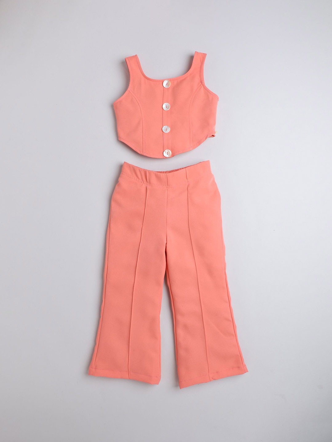 

taffykids Girls Round Neck Sleeveless Top With Trouser, Coral