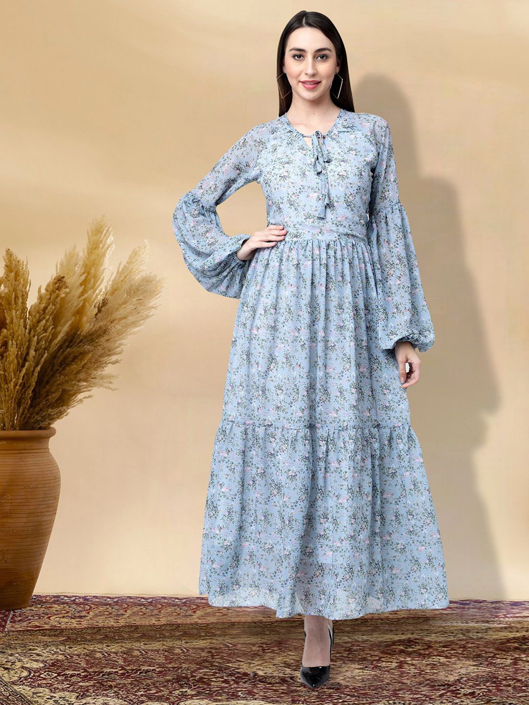 

BAESD Floral Print Applique Fit & Flare Dress, Grey