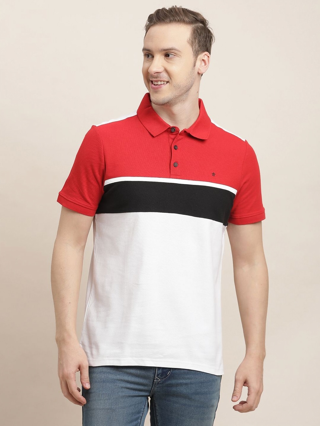 

Turtle Men Colourblocked Polo Collar Cotton Slim Fit T-shirt, White