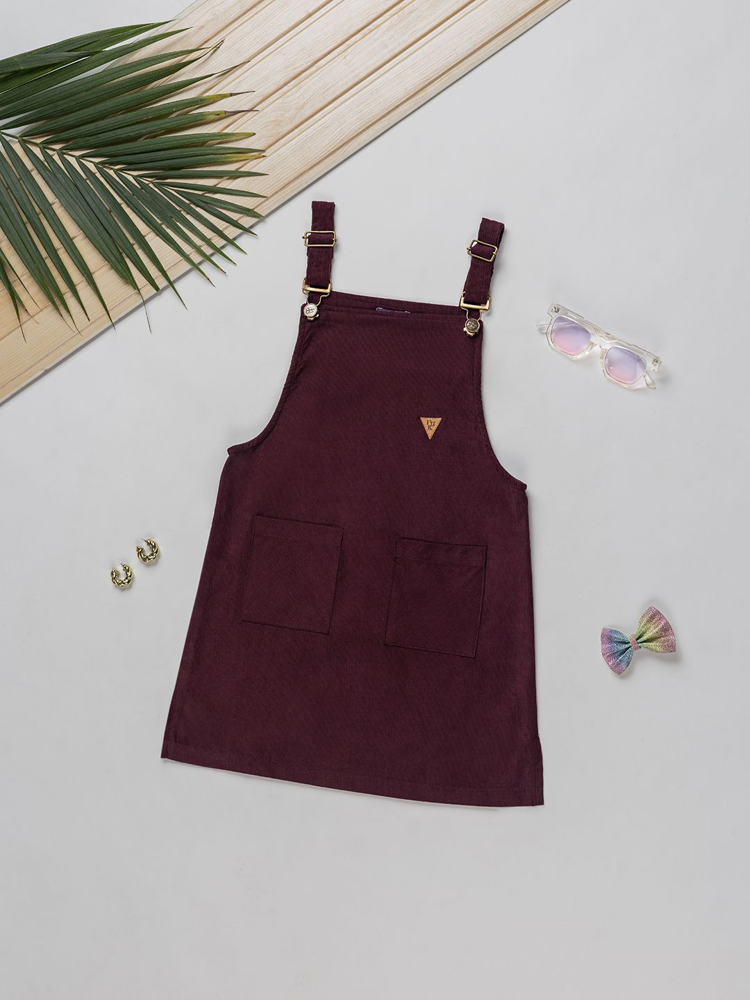 

Purple United Kids Girls Burgundy Cotton Dungarees