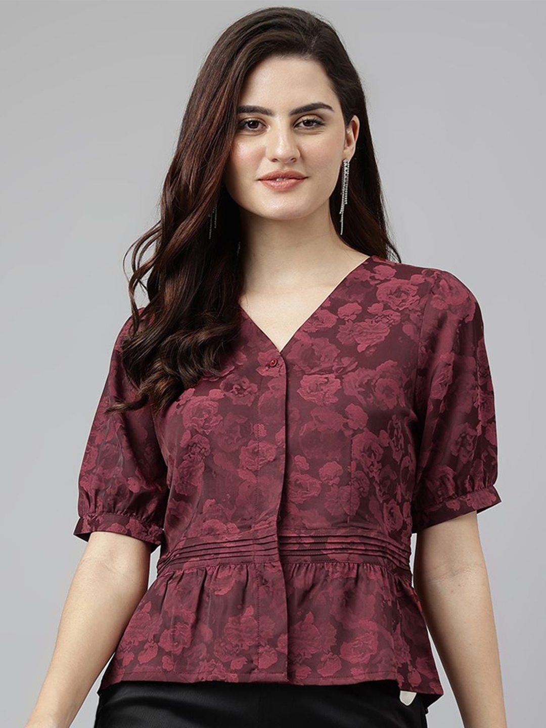 

Latin Quarters Women Floral Printed Top, Maroon