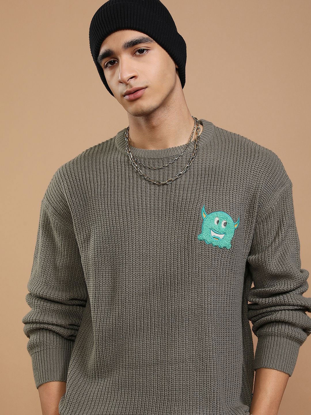 

HIGHLANDER Men Pullover with Embellished Detail, Grey
