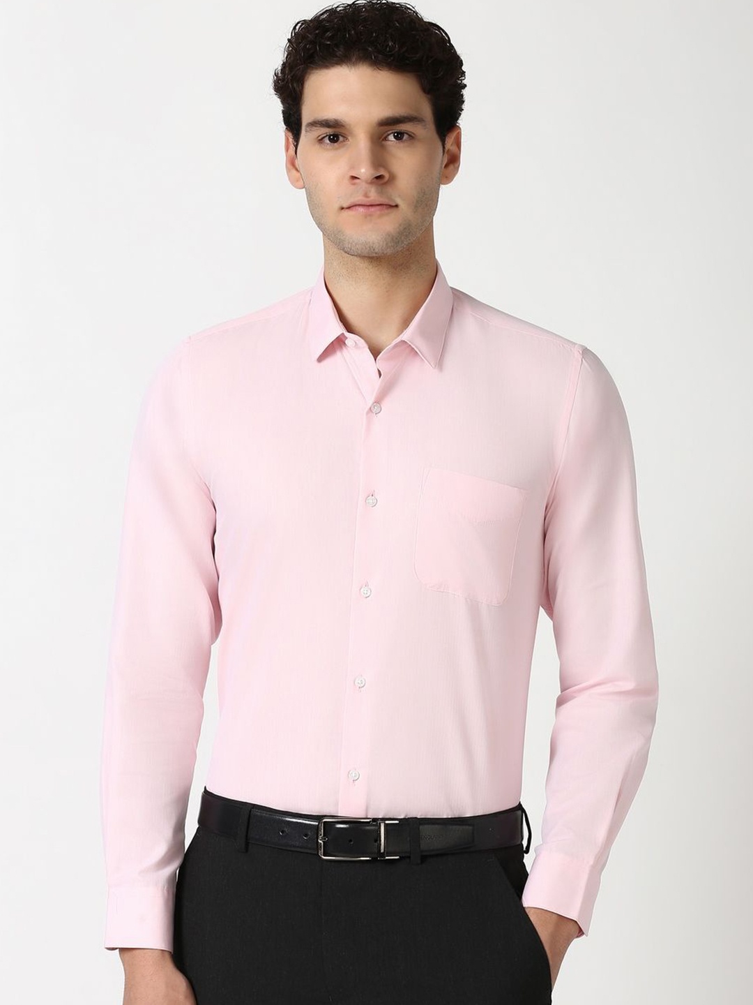 

Peter England Men Spread Collar Textured Cotton Slim Fit Formal Shirt, Pink