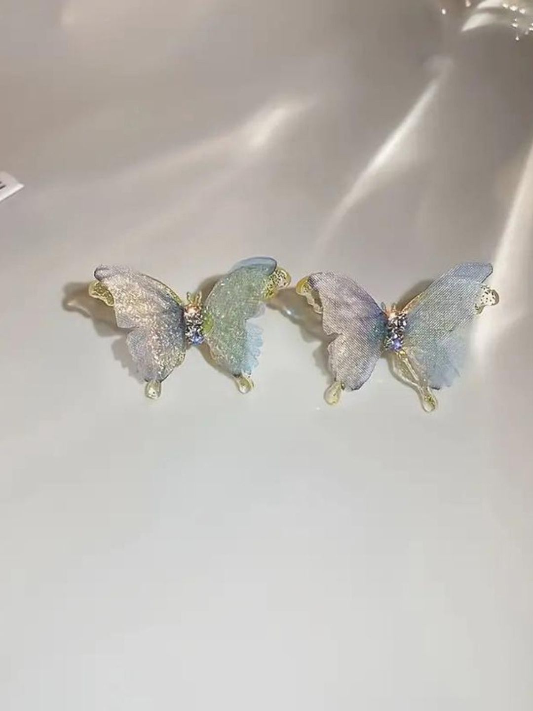 

styledose Stainless Steel Beautiful Princess Korean Butterfly CZ Stone Studded Studs, Blue