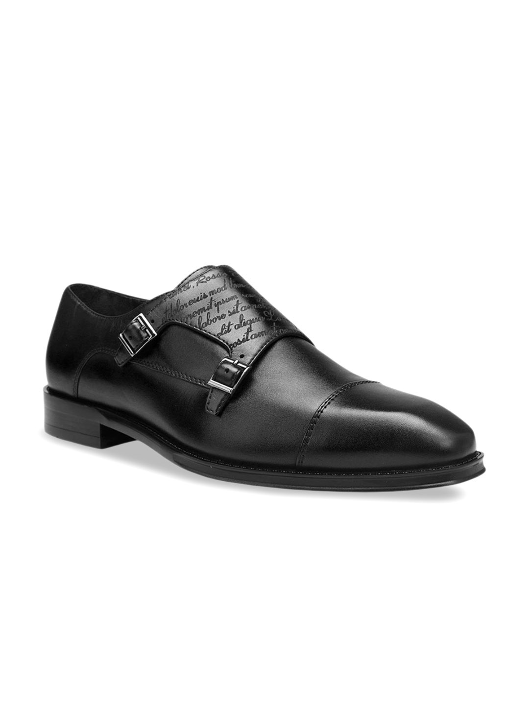 

ROSSO BRUNELLO Men Textured Formal Monk Shoes, Black