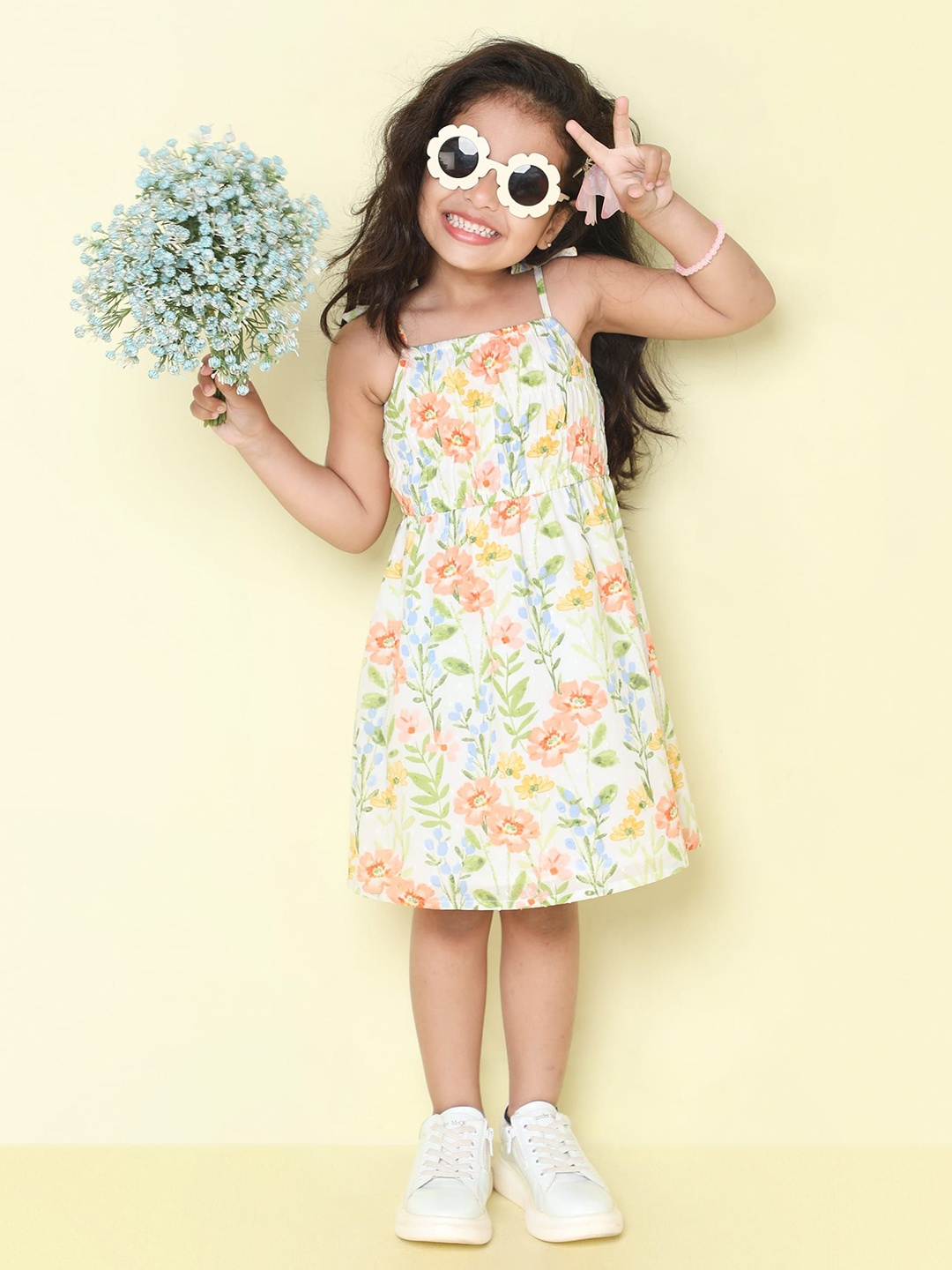 

taffykids Floral Print A-Line Dress, White