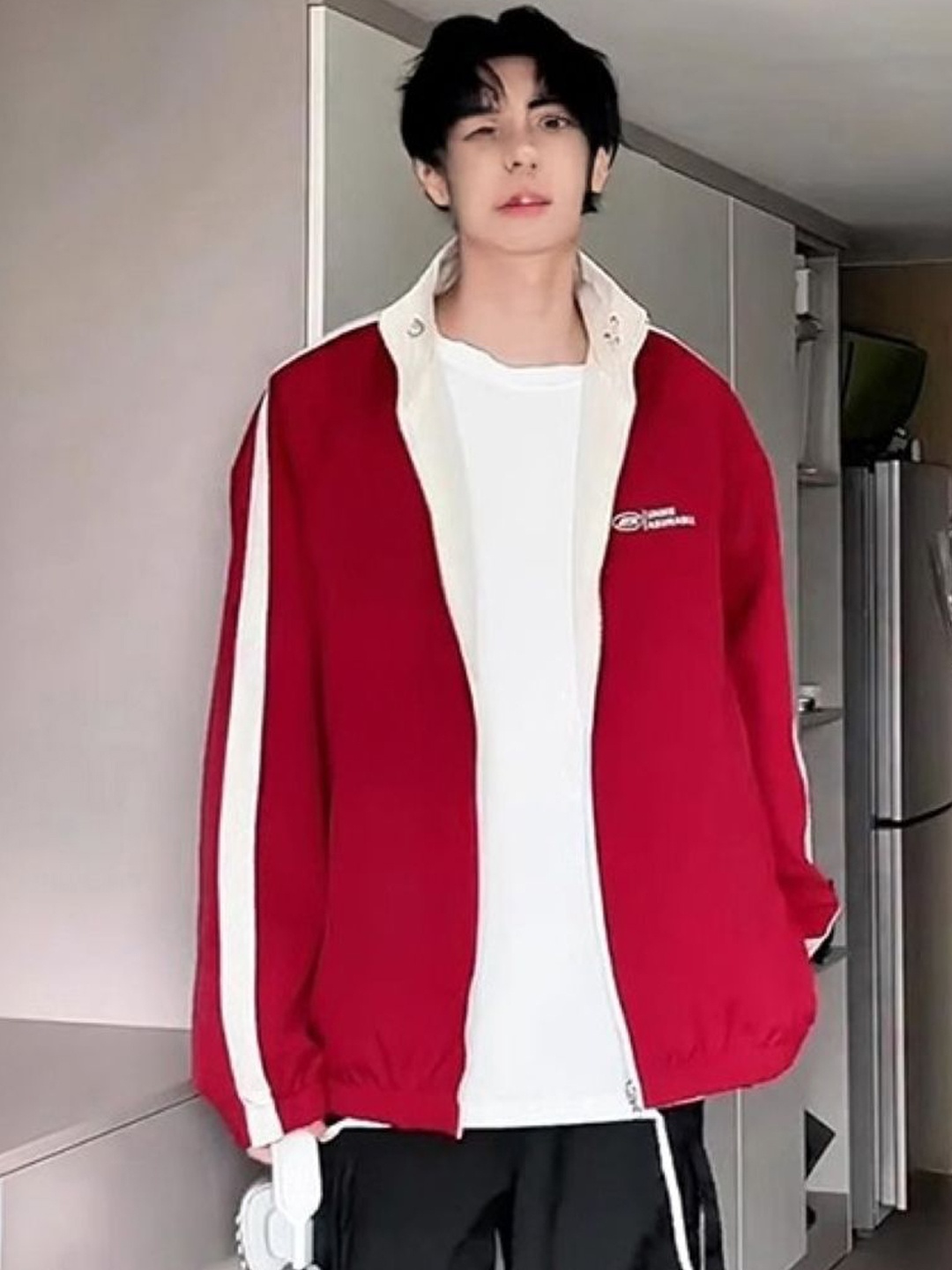 

HERE&NOW Men Typography Open Front Jacket, Red