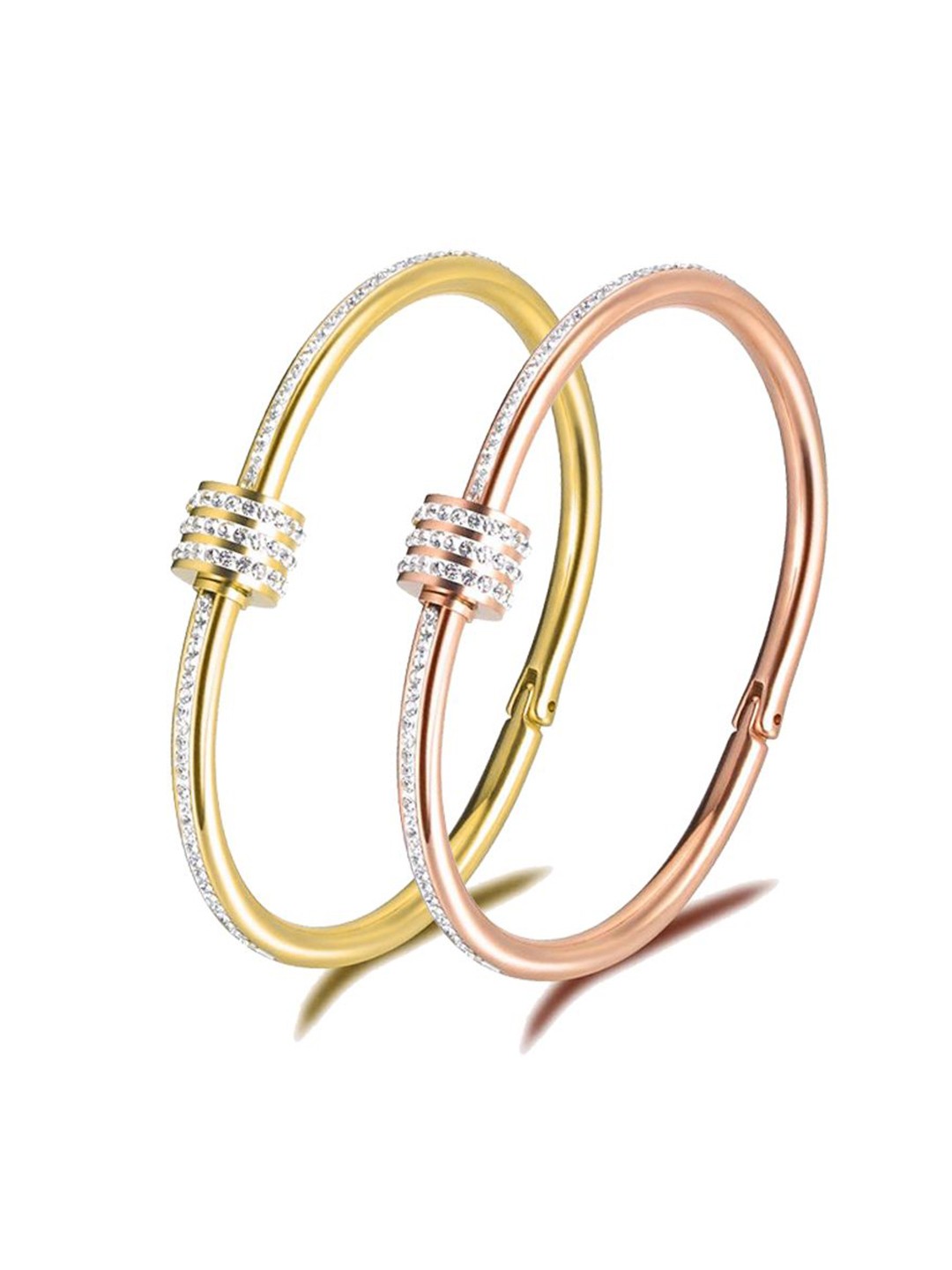 

MEENAZ Set Of 2 Gold-Plated AD Studded Stainless Steel Anti Tarnish Kada Bracelet
