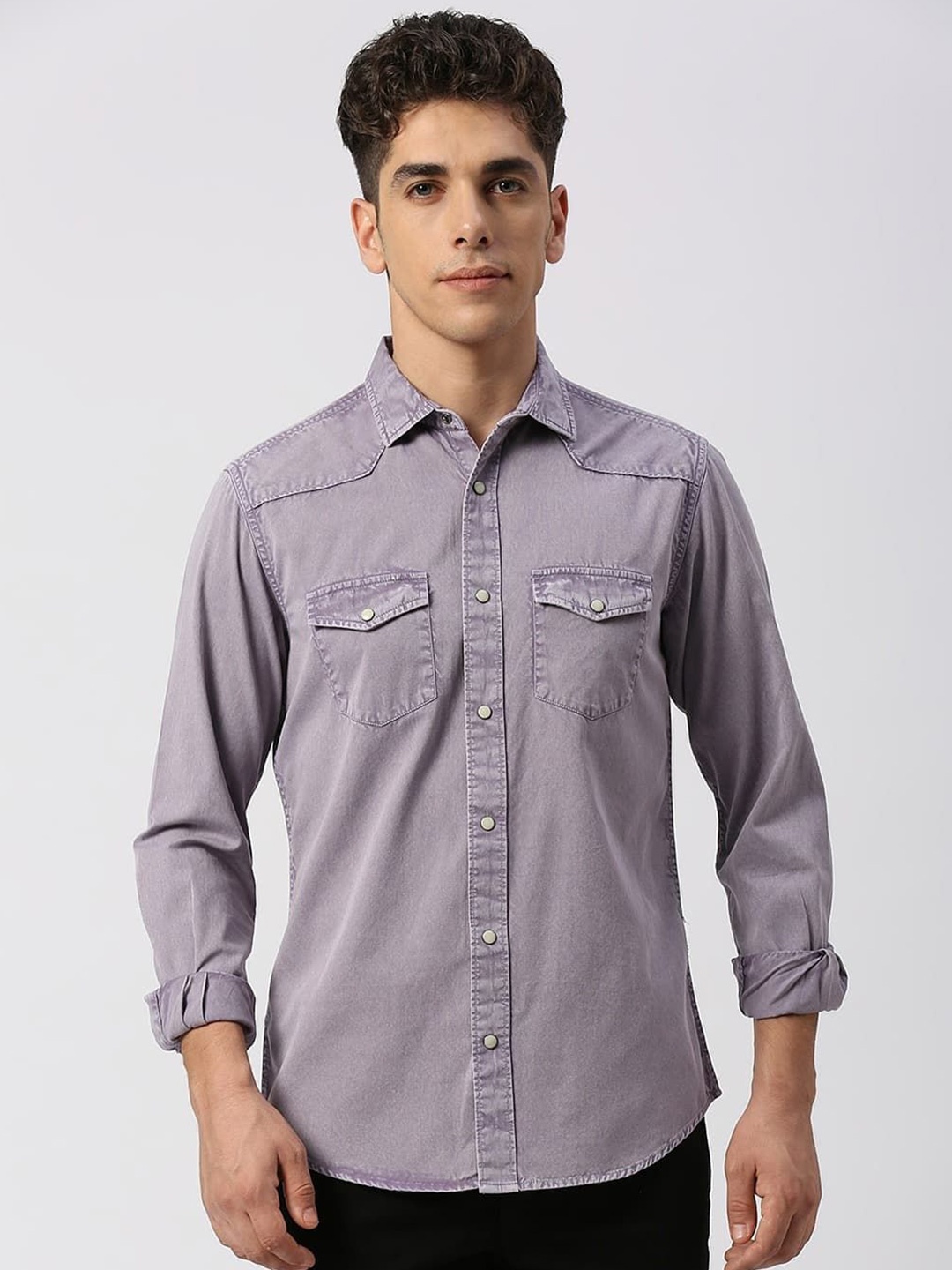 

Basics Men Slim Fit Solid Cotton Casual Shirt, Grey