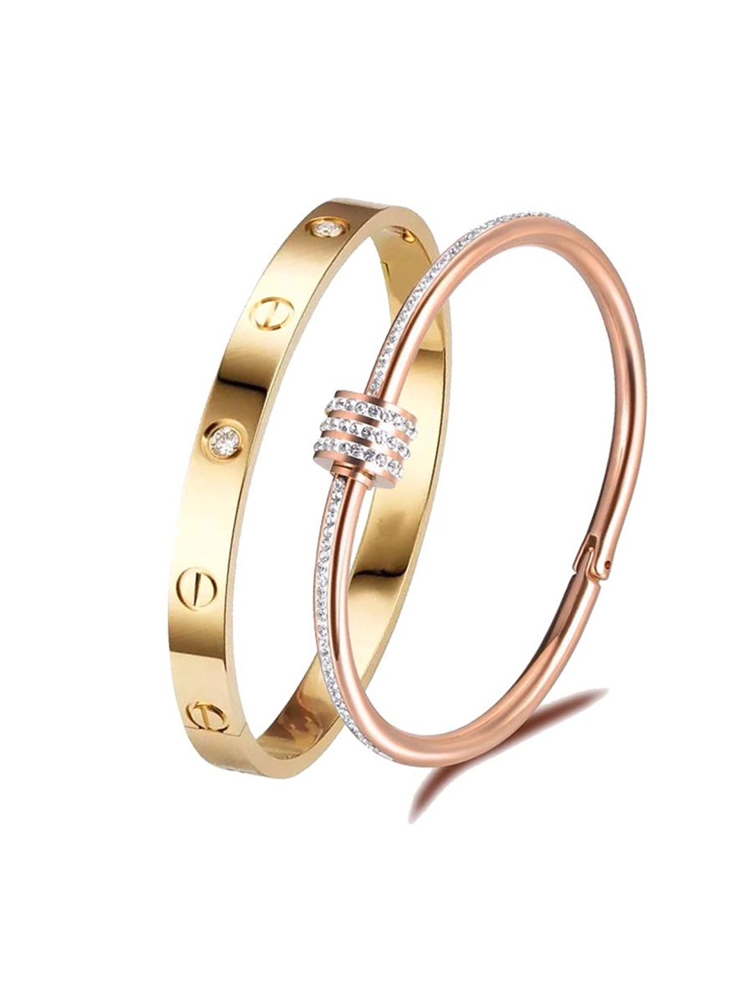 

MEENAZ Set Of 2 Gold-Plated AD Studded Stainless Steel Anti Tarnish Kada Bracelet