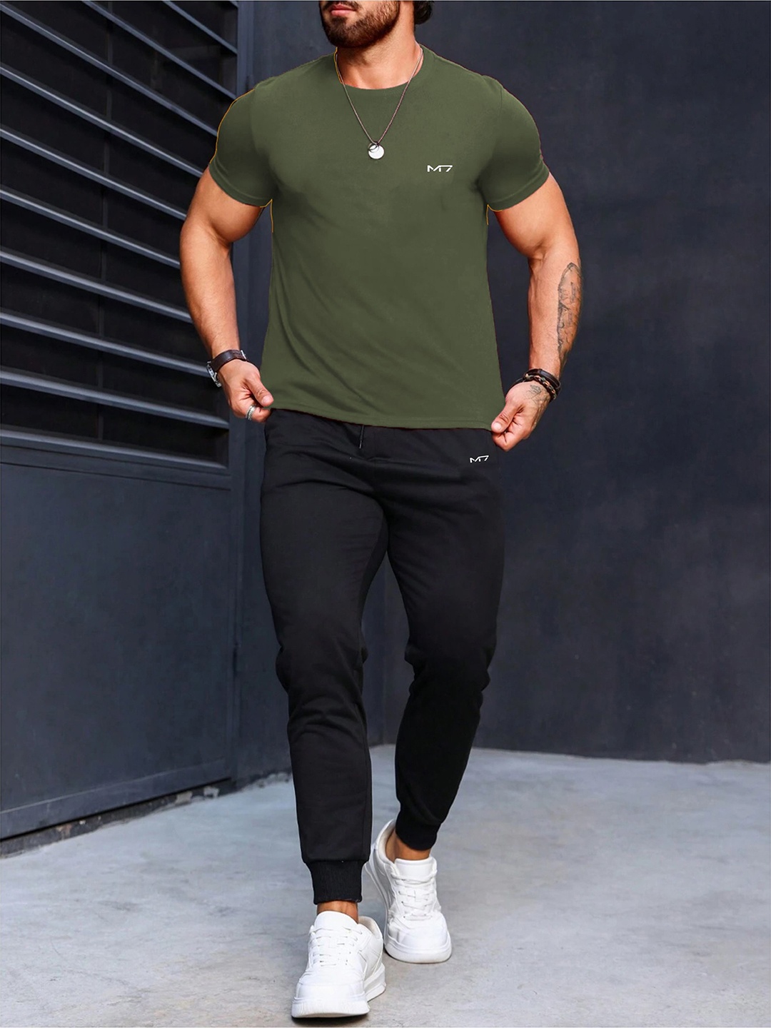 

M7 by Metronaut Tshirt With Joggers Co-Ords, Olive