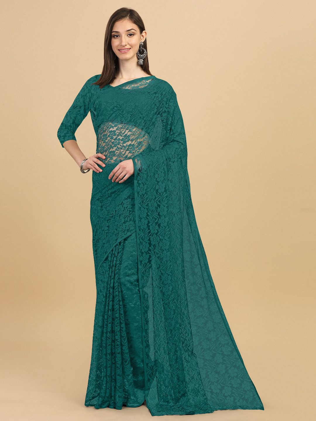 

LEOSAGI Floral Net Saree, Green