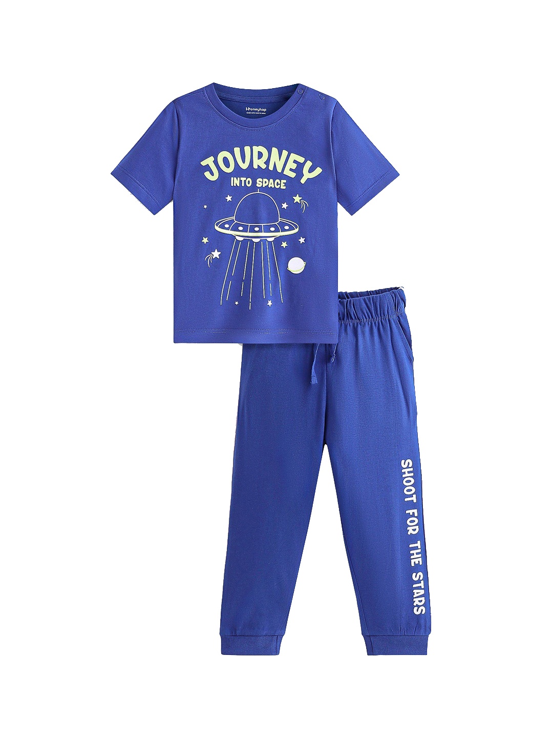

Honeyhap Boys Printed Round Neck Pure Cotton Night Suit, Blue