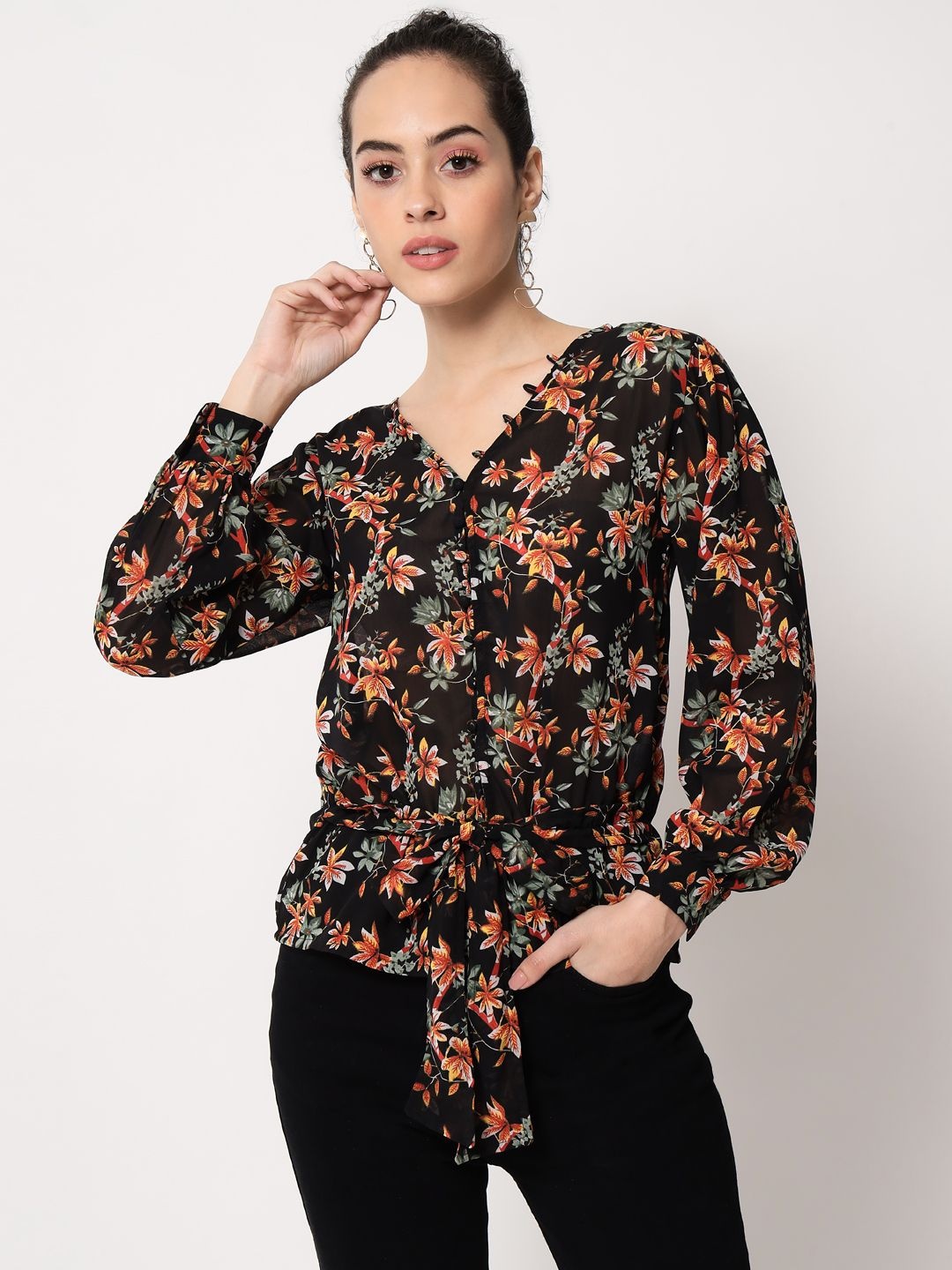 

BAESD Floral Print Top, Black