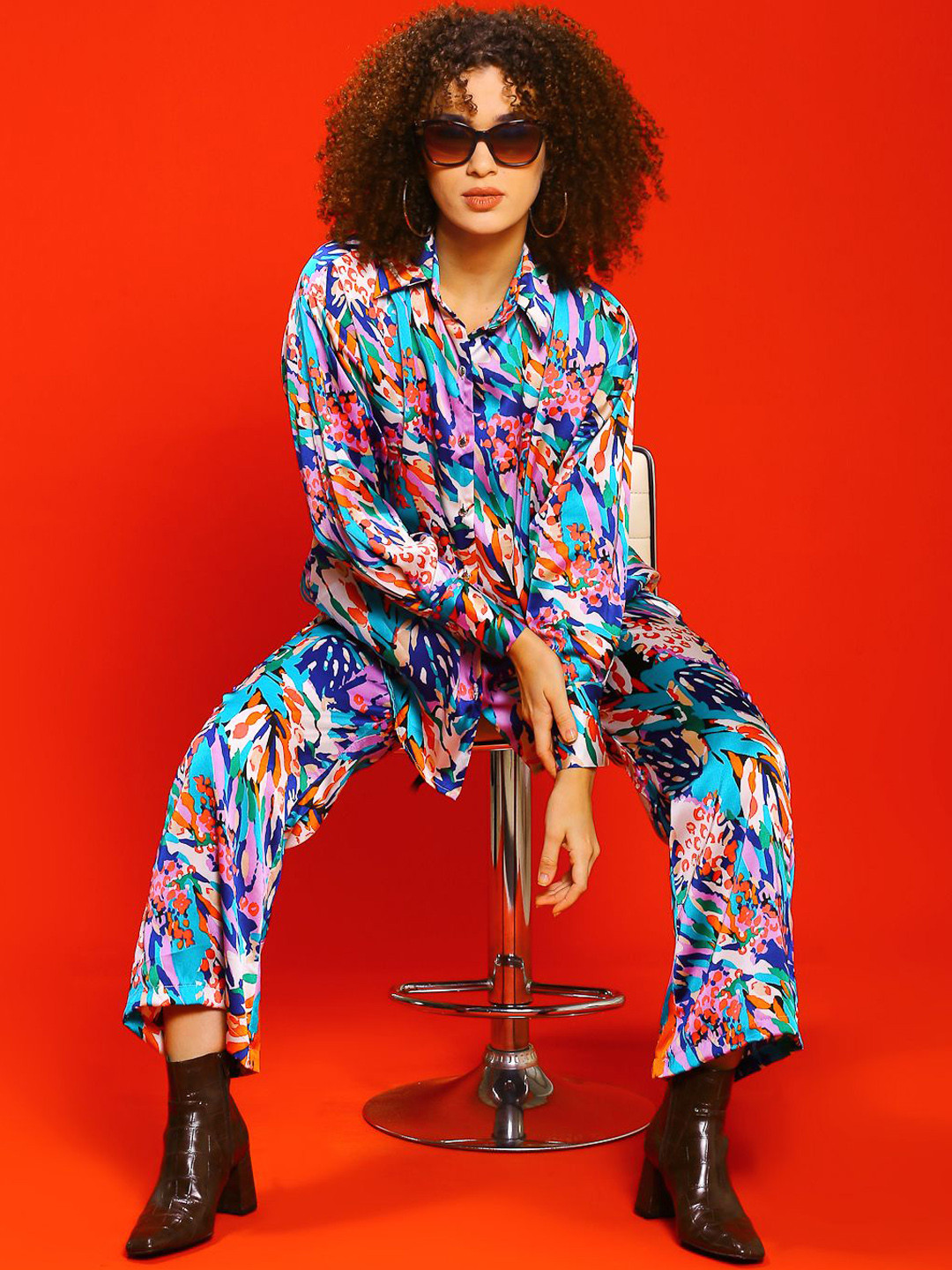 

Sera Printed Shirt Collar Long Sleeves Shirt With Trouser, Off white