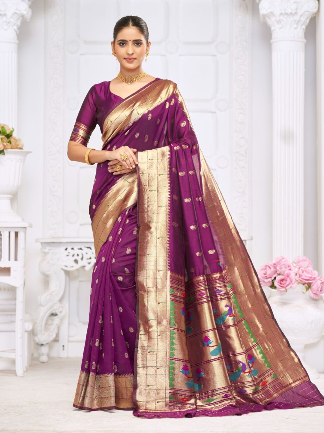 

Royal Rajgharana Saree Woven Design Zari Pure Silk Heavy Work Banarasi Sarees, Magenta