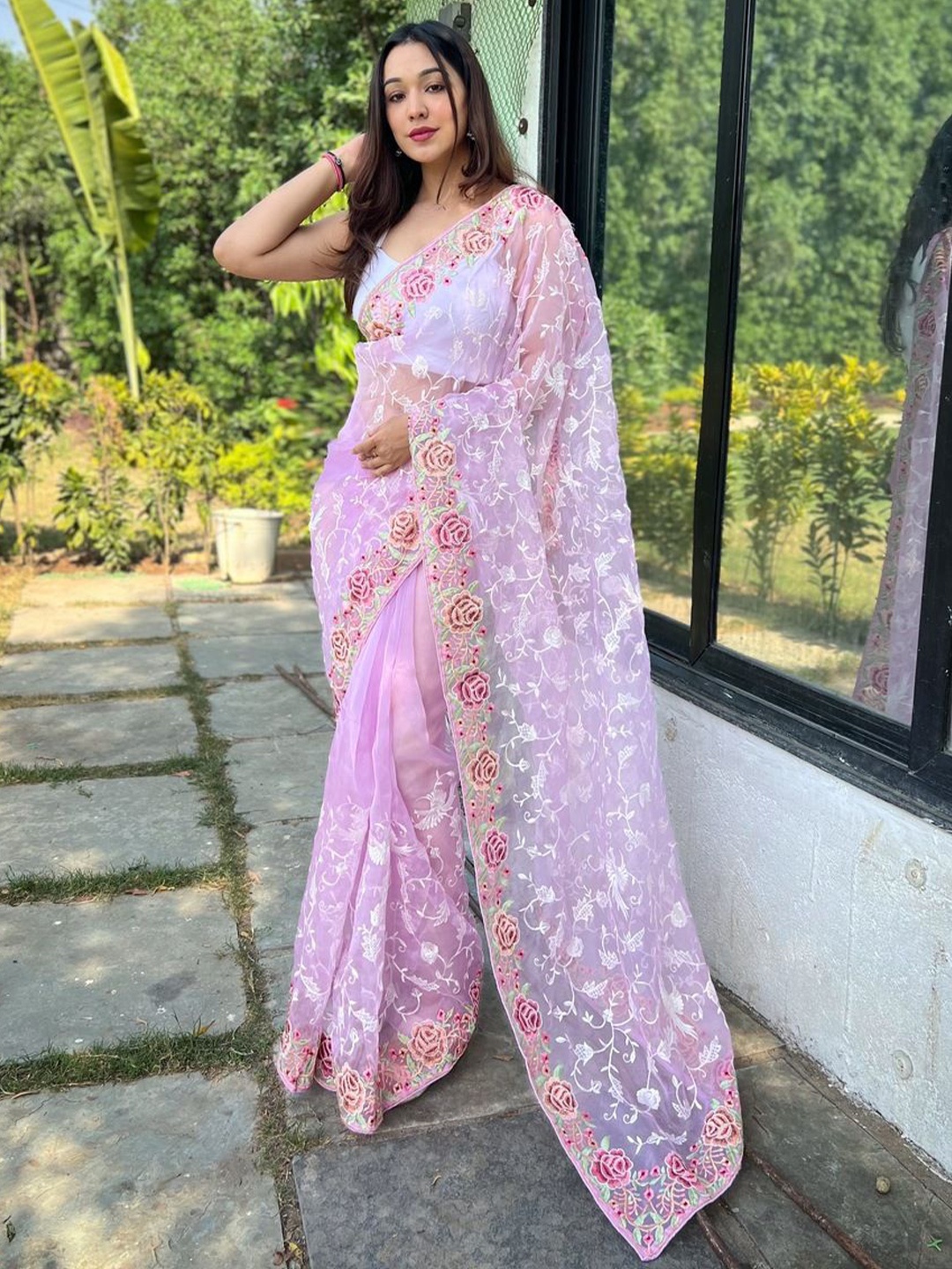 

Anouk Embroidered Organza Heavy Work Saree, Lavender