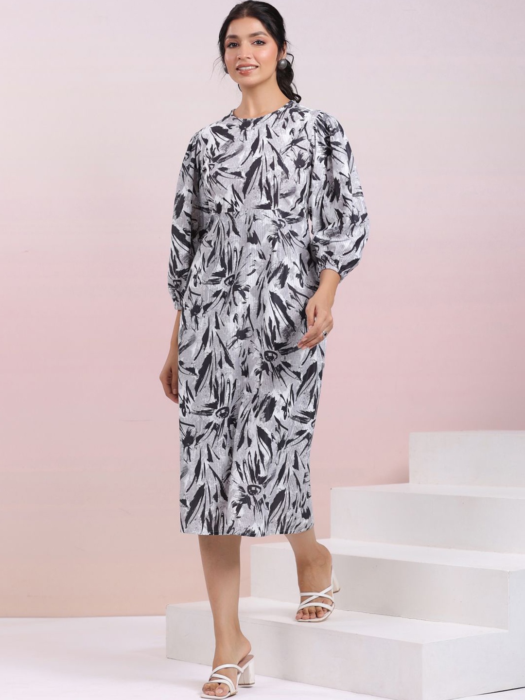 

ZACCAI Women Corduroy Abstract A-line Dress, Grey