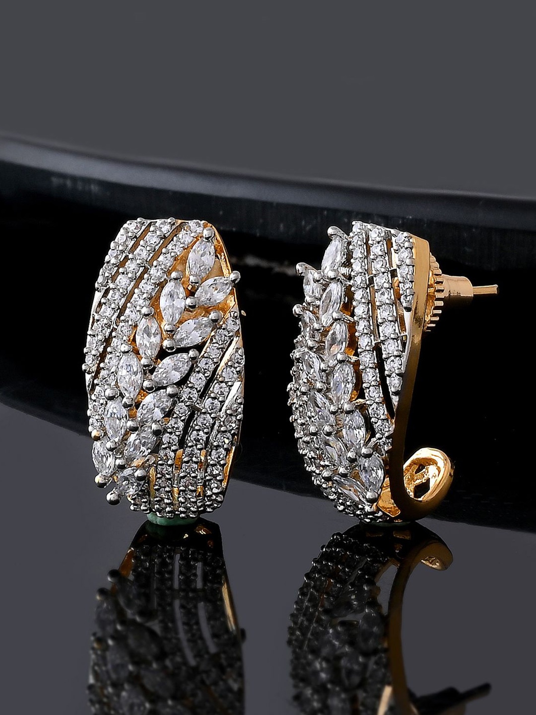 

Voylla Gold Plated American Diamond Studded Contemporary Studs Earrings
