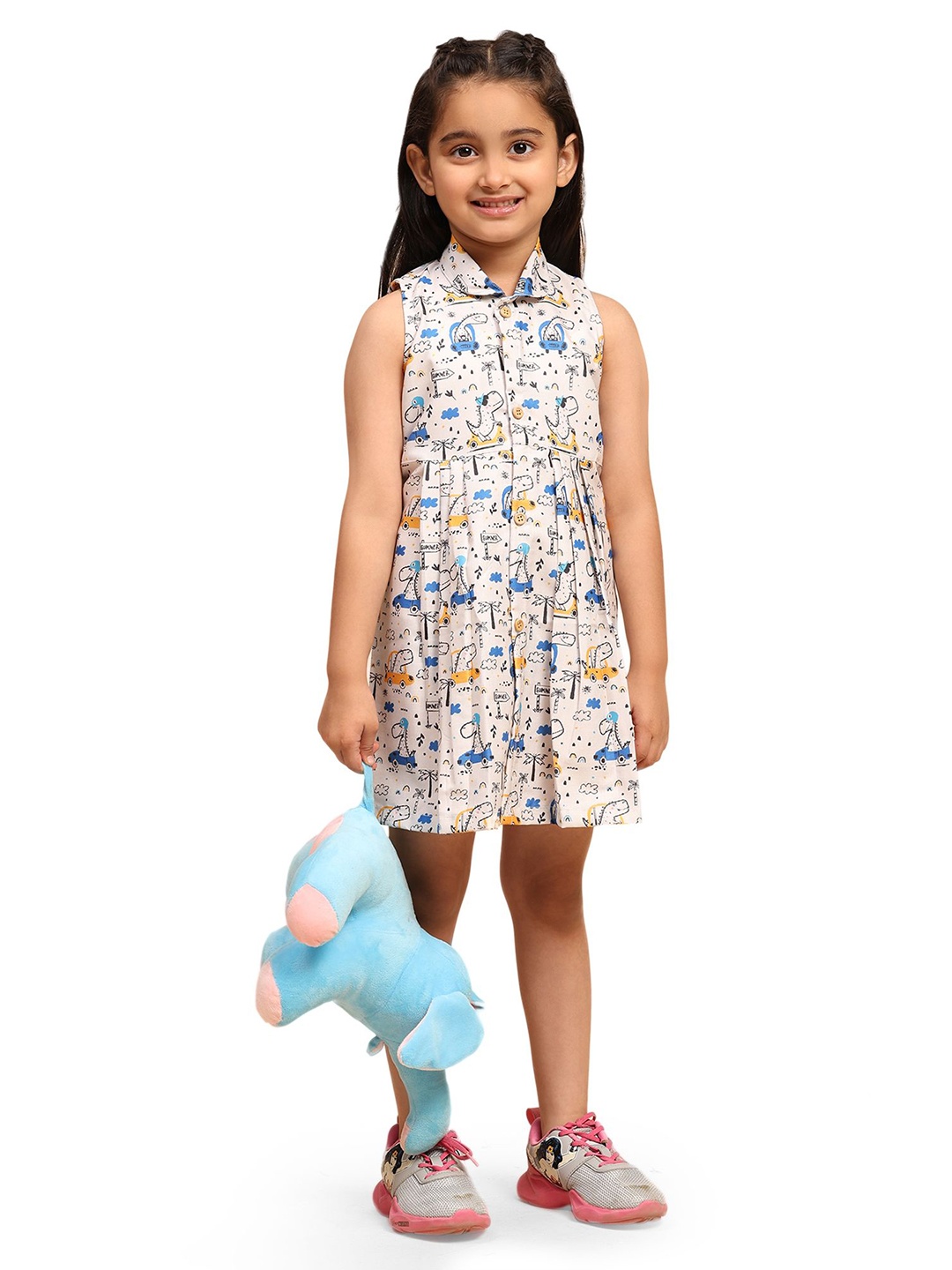 

Funny Bones Clothings Print Peter Pan Collar A-Line Dress, White