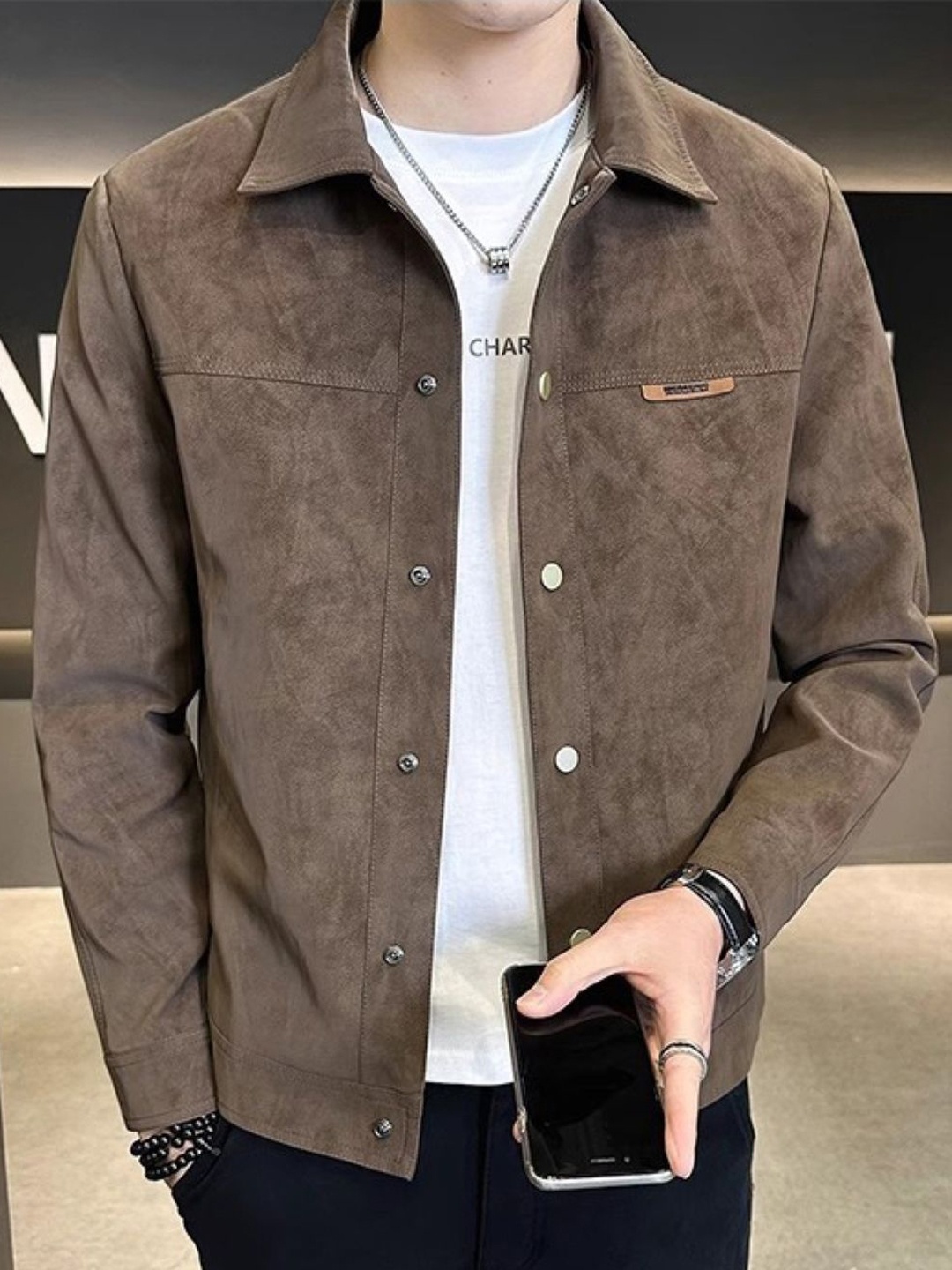 

HERE&NOW Men Spread Collar Solid Casual Tailored Jacket, Brown