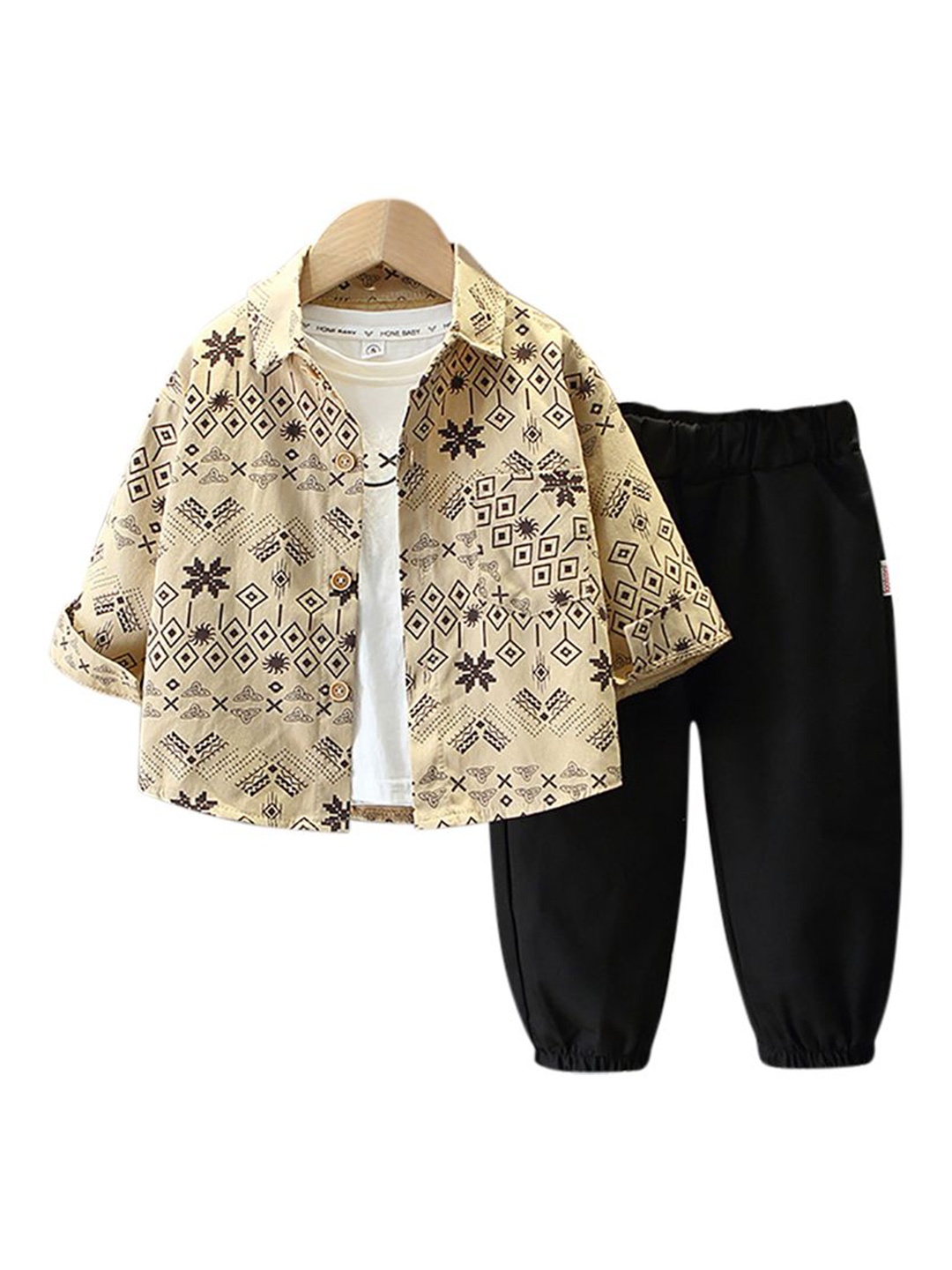 

StyleCast x Revolte Boys Printed Shirt Collar Long Sleeves Shirt With Jogger, Khaki