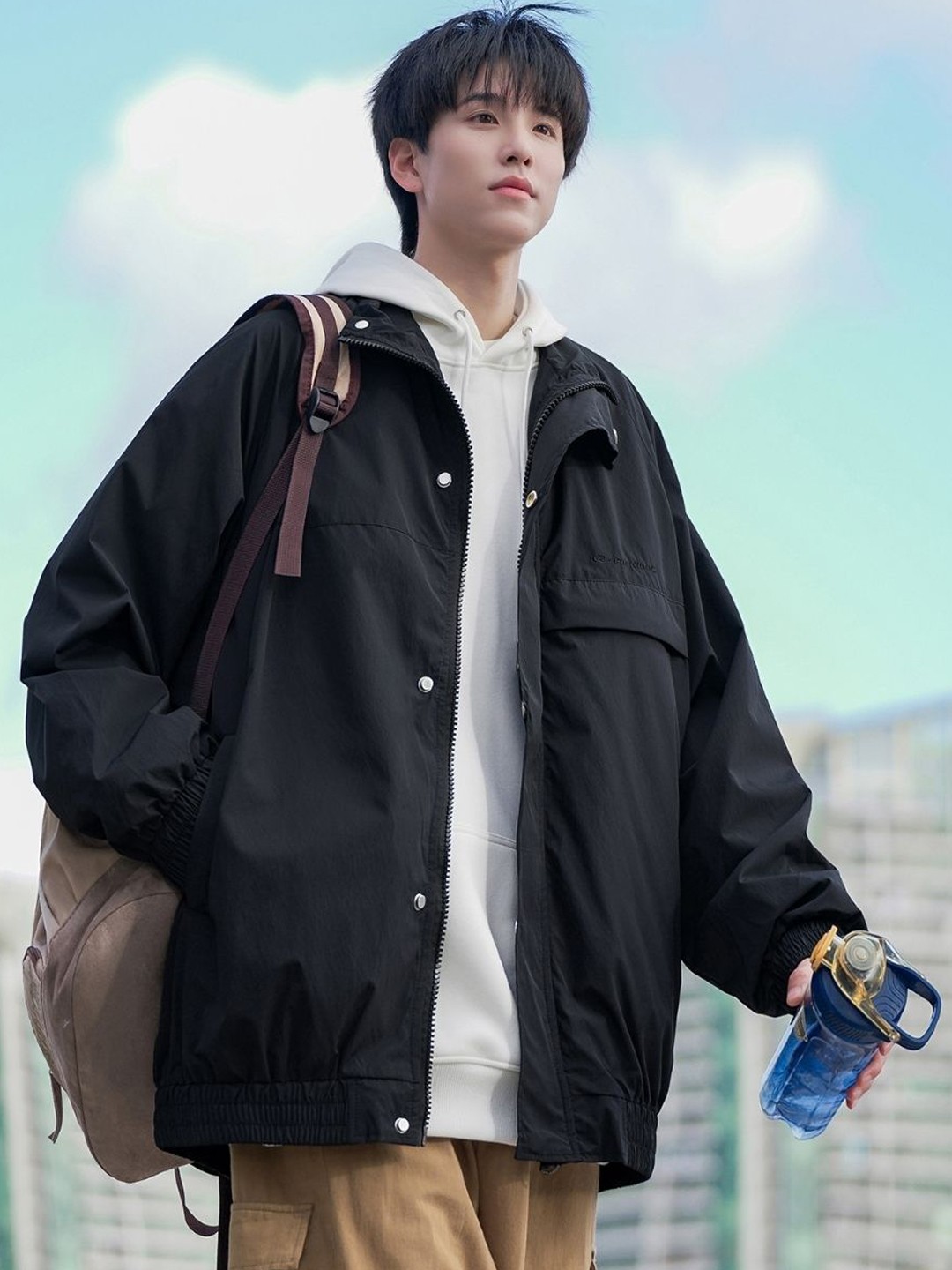 

HERE&NOW Men Hooded Solid Casual Bomber Jacket, Black