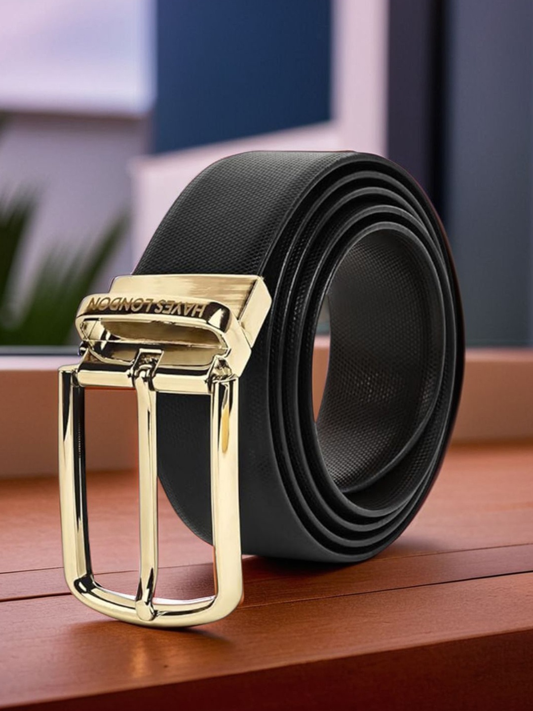 

Hayes London Men Belt Premium Genuine Formal Reversible Leather, Black